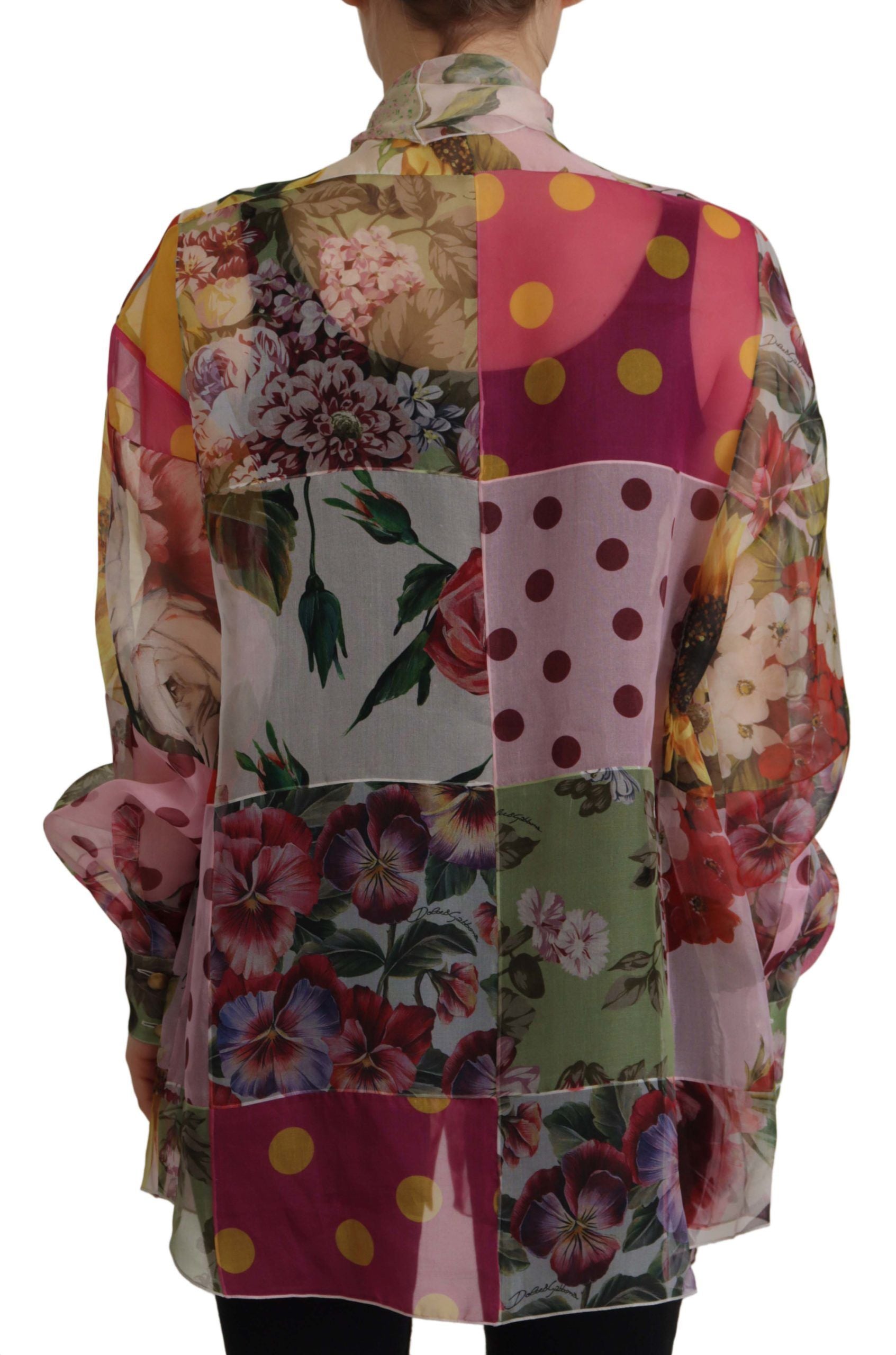 Dolce &amp; Gabbana, mehrfarbige Seidenbluse mit Ascot-Kragen