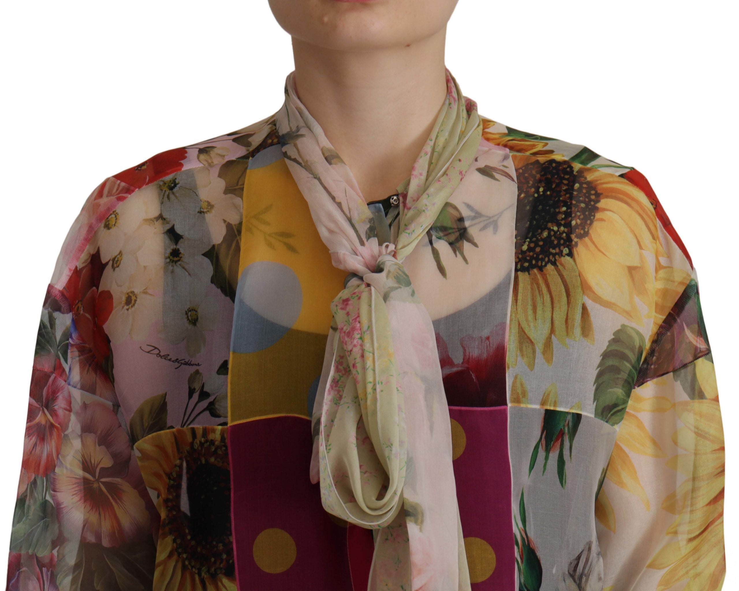 Dolce &amp; Gabbana, mehrfarbige Seidenbluse mit Ascot-Kragen