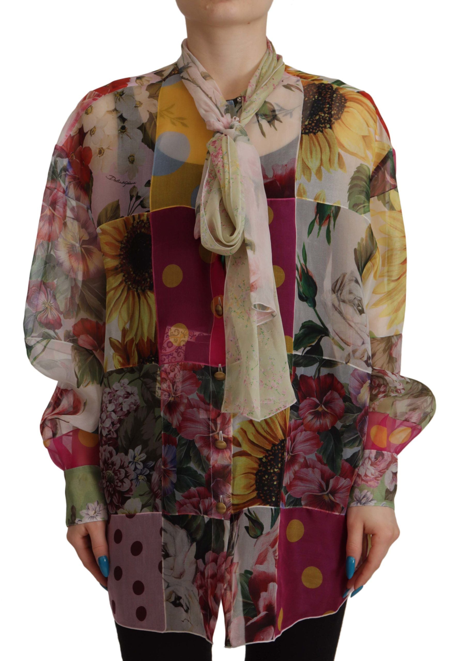 Dolce &amp; Gabbana, mehrfarbige Seidenbluse mit Ascot-Kragen