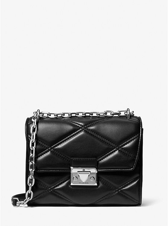 Michael Kors Serena Medium Diamond Quilted Faux Leather Flap Crossbody Bag Black