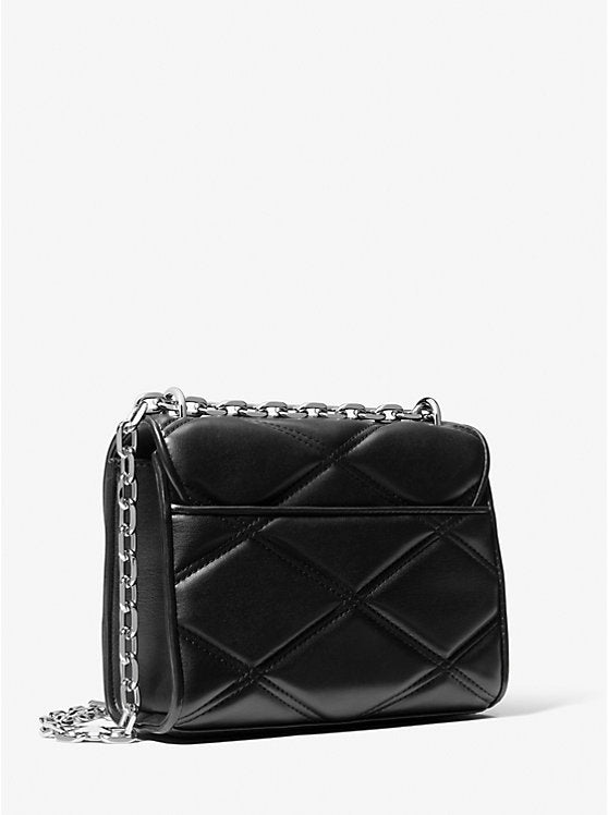 Michael Kors Serena Medium Diamond Quilted Faux Leather Flap Crossbody Bag Black