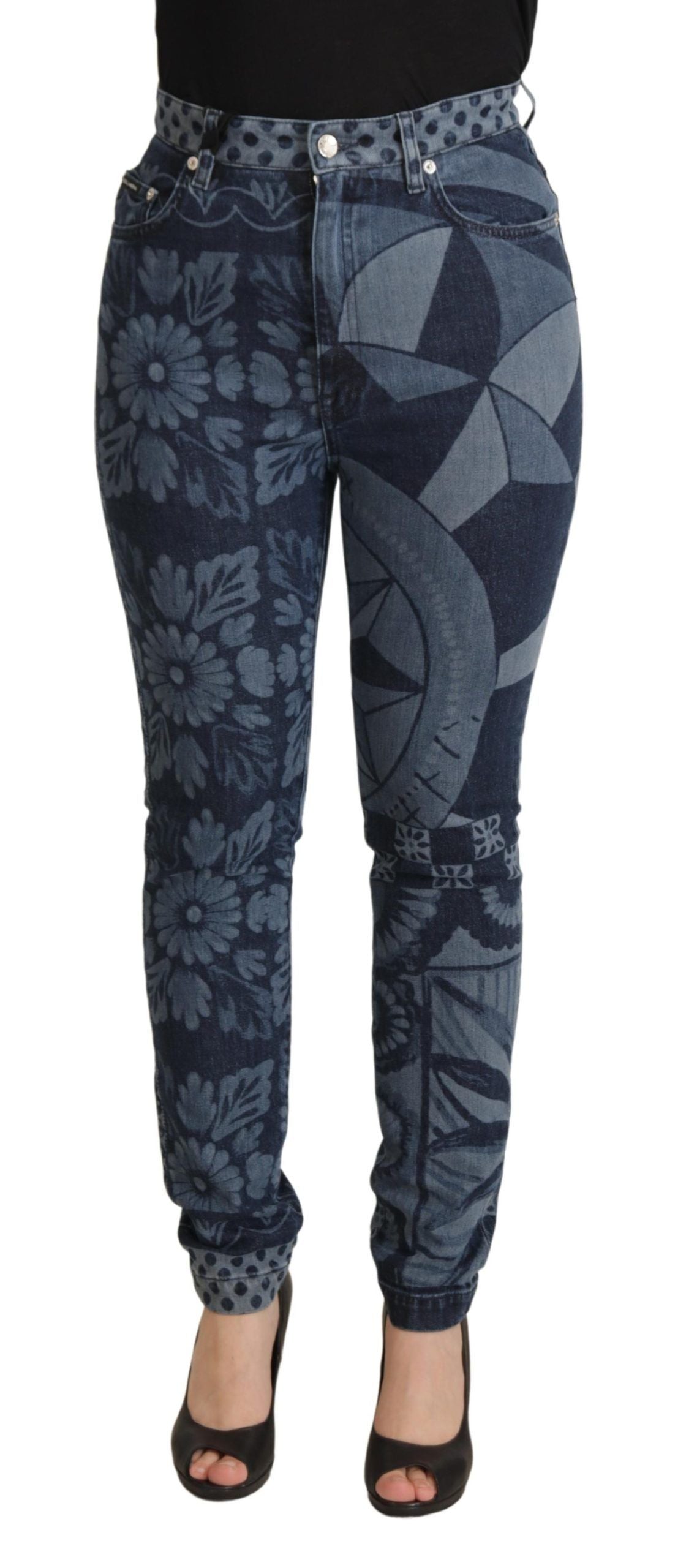 Jean skinny taille haute à fleurs élégant Dolce &amp; Gabbana