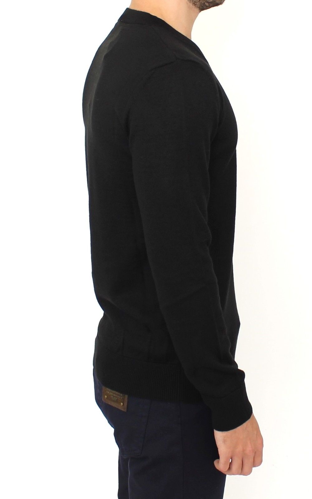 Pull élégant en laine mélangée noire à col en V Ermanno Scervino