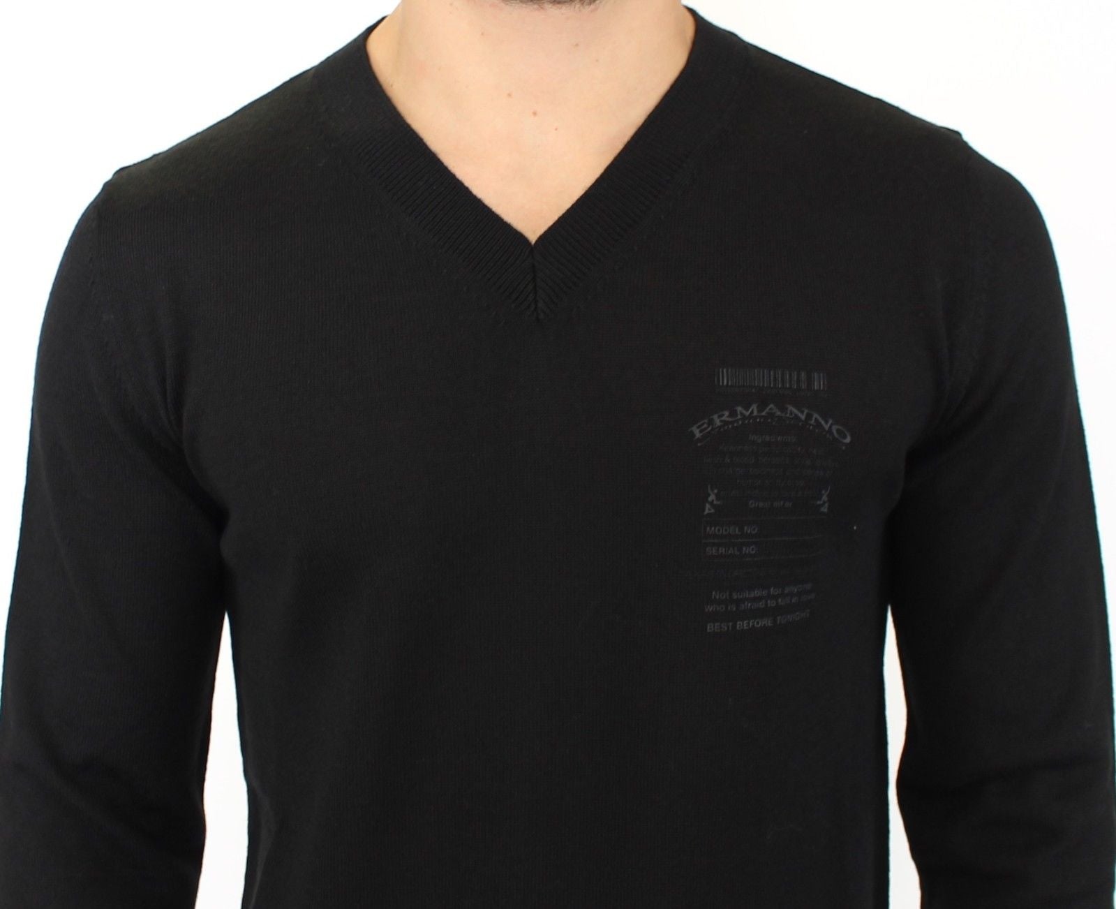 Pull élégant en laine mélangée noire à col en V Ermanno Scervino