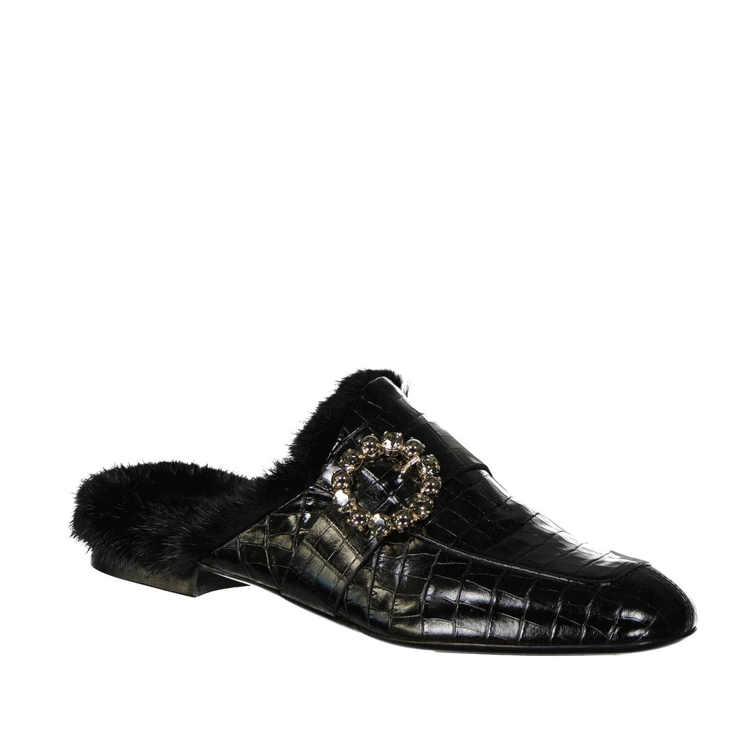 Eleventy Leather Fur Mules