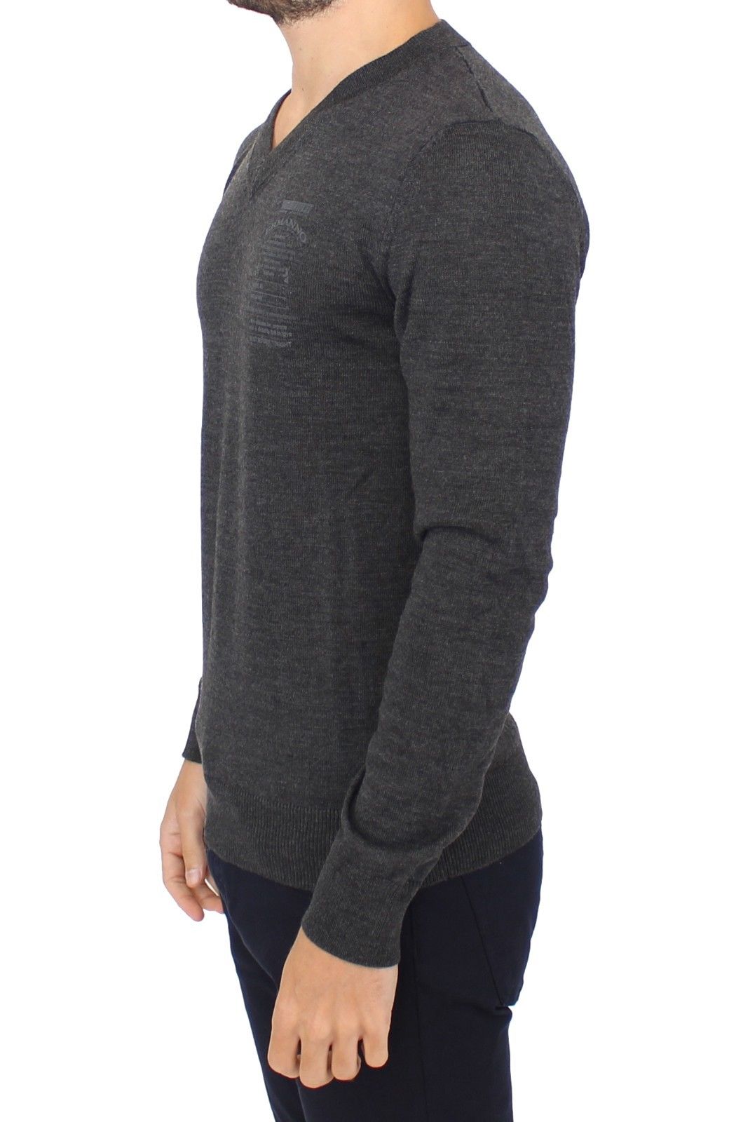 Pull en laine mélangée gris chic à col en V Ermanno Scervino