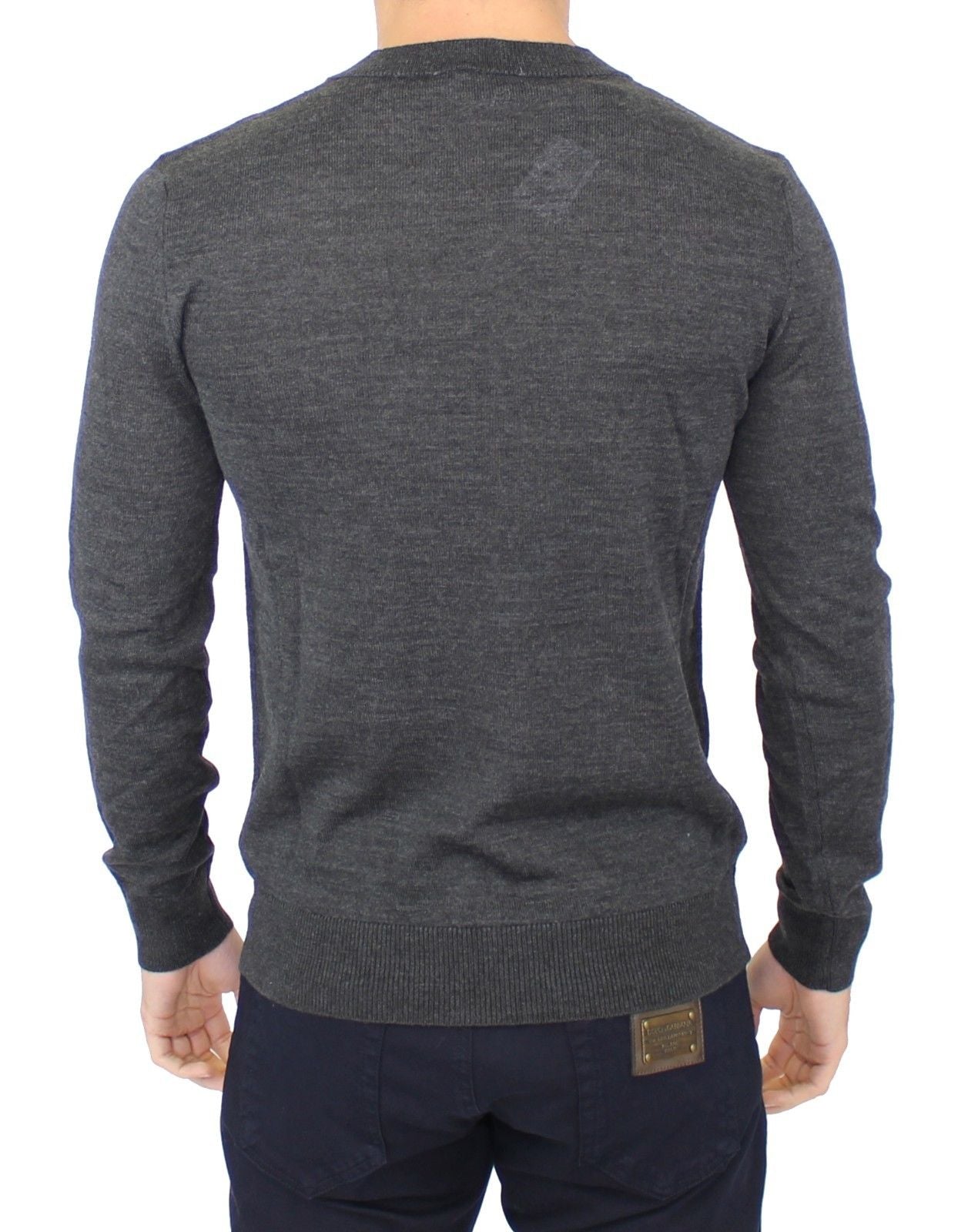Pull en laine mélangée gris chic à col en V Ermanno Scervino
