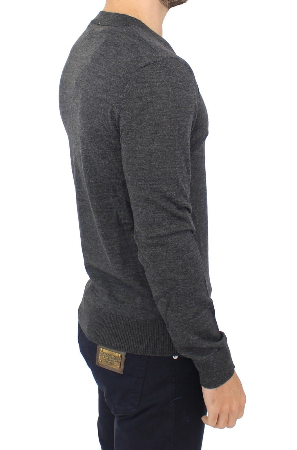 Pull en laine mélangée gris chic à col en V Ermanno Scervino