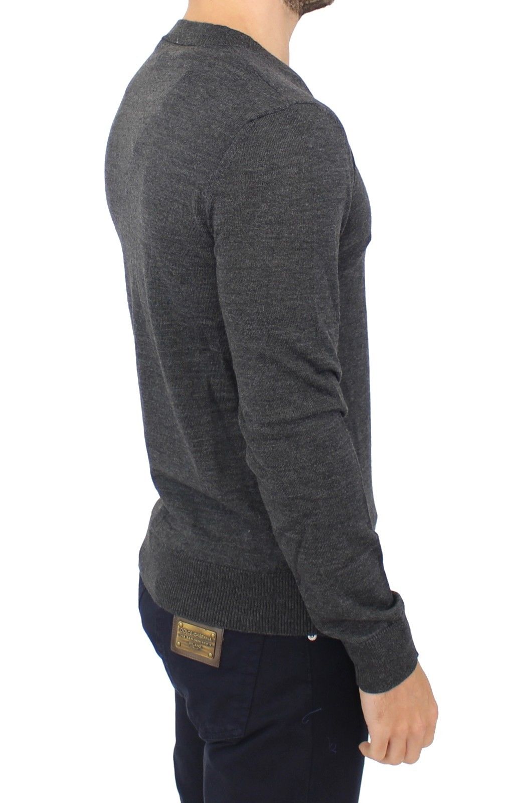 Pull en laine mélangée gris chic à col en V Ermanno Scervino
