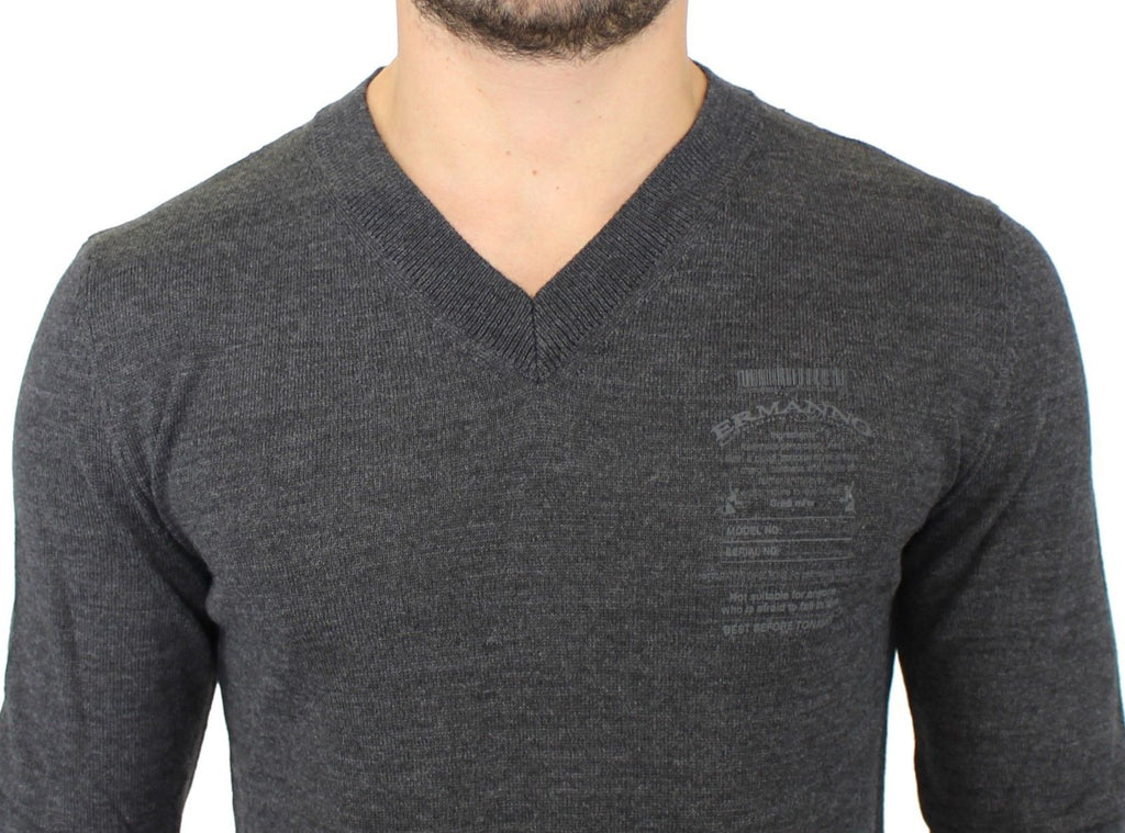 Pull en laine mélangée gris chic à col en V Ermanno Scervino
