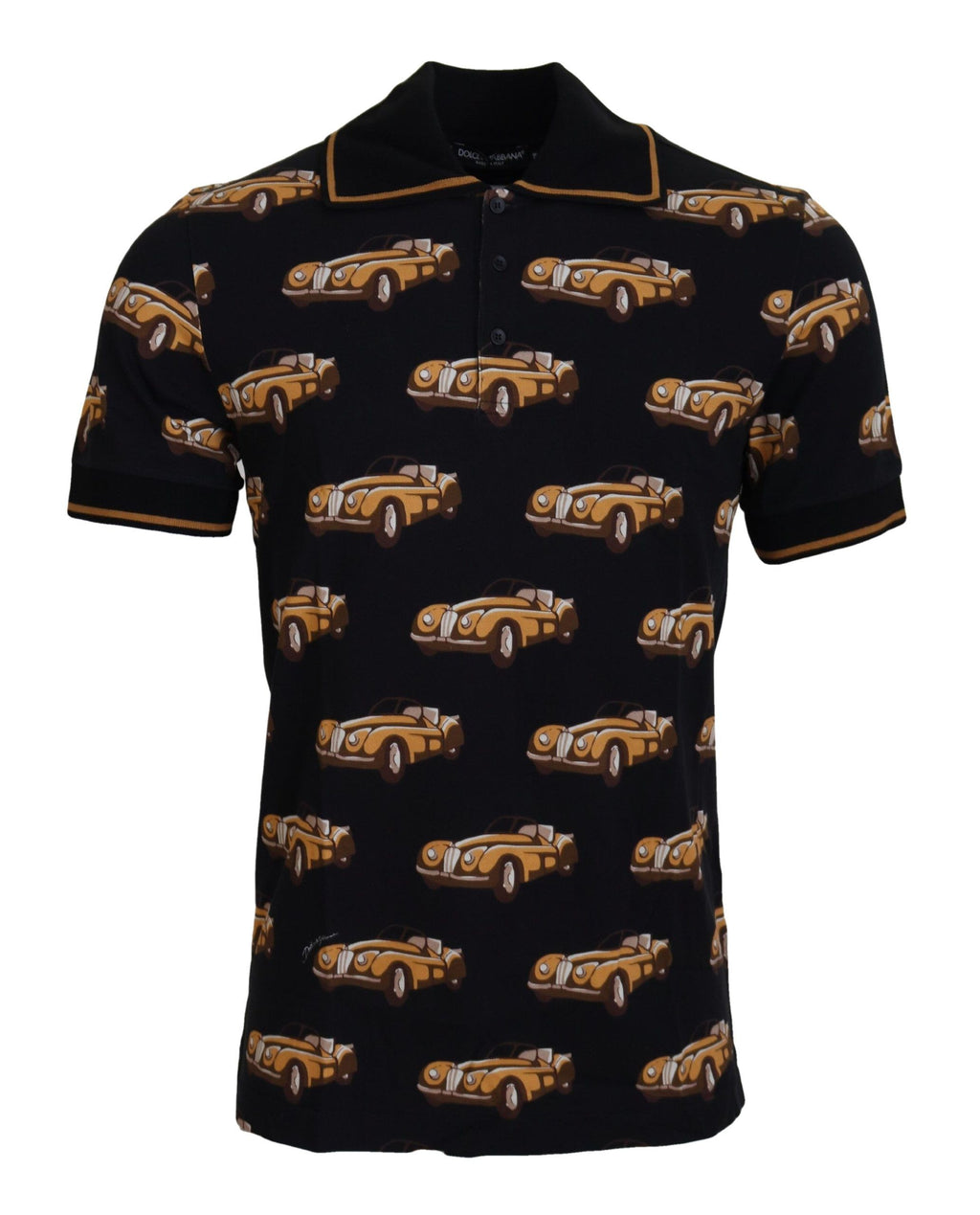 Dolce &amp; Gabbana – Elegantes Polo-T-Shirt mit Auto-Print in Schwarz
