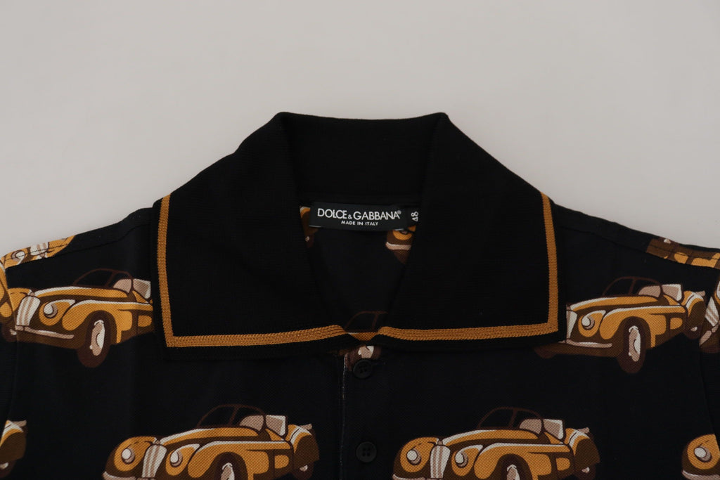 Dolce &amp; Gabbana – Elegantes Polo-T-Shirt mit Auto-Print in Schwarz
