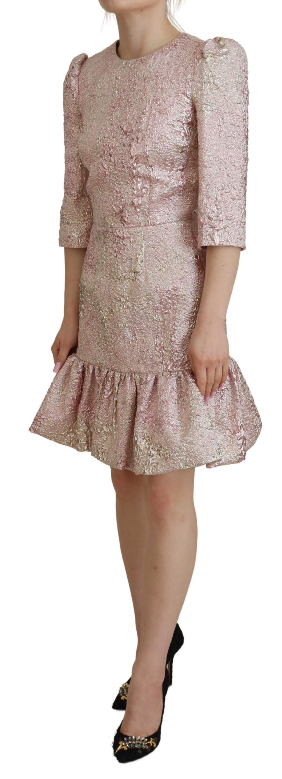 Robe fourreau mi-longue en jacquard rose à manches 3/4 Dolce &amp; Gabbana