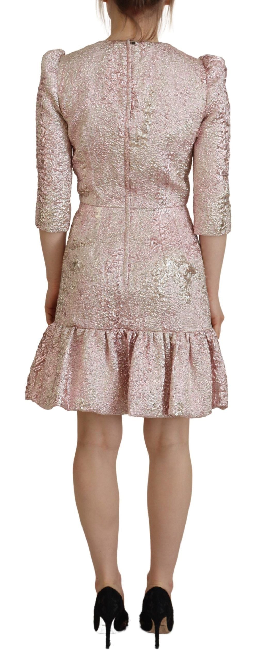 Robe fourreau mi-longue en jacquard rose à manches 3/4 Dolce &amp; Gabbana