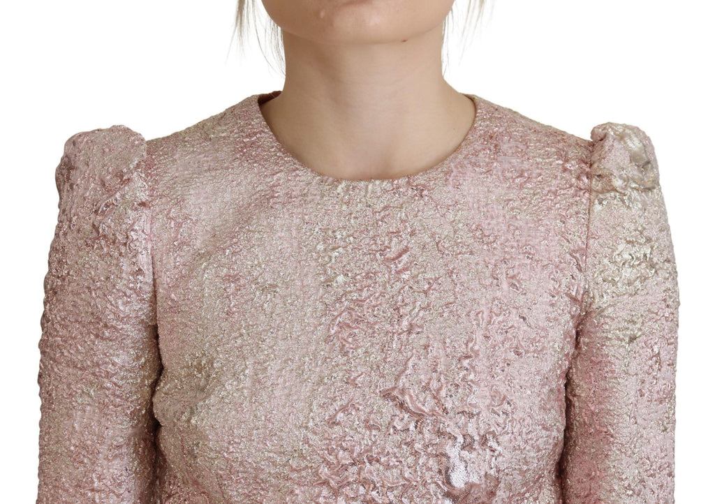 Robe fourreau mi-longue en jacquard rose à manches 3/4 Dolce &amp; Gabbana