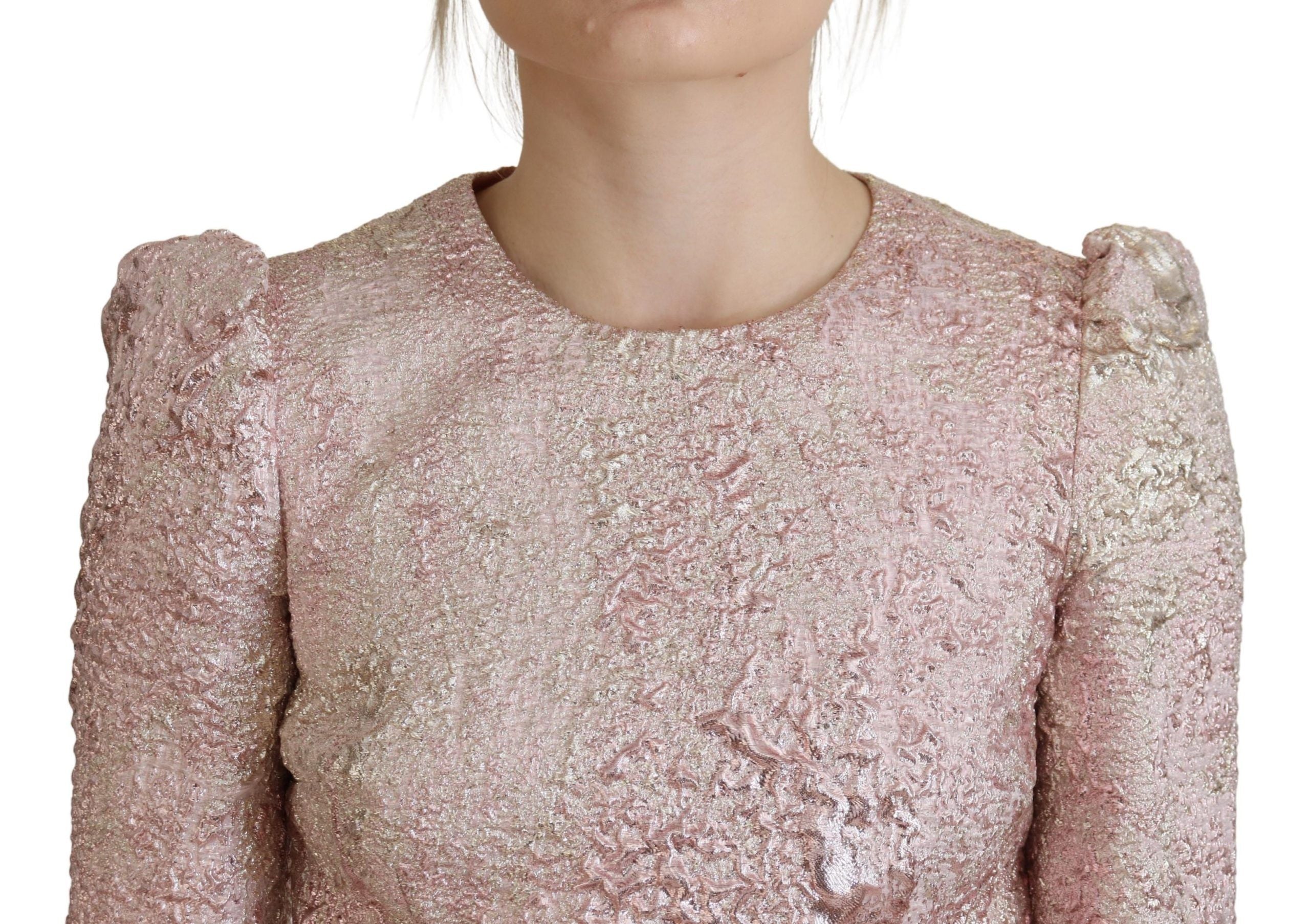 Robe fourreau mi-longue en jacquard rose à manches 3/4 Dolce &amp; Gabbana