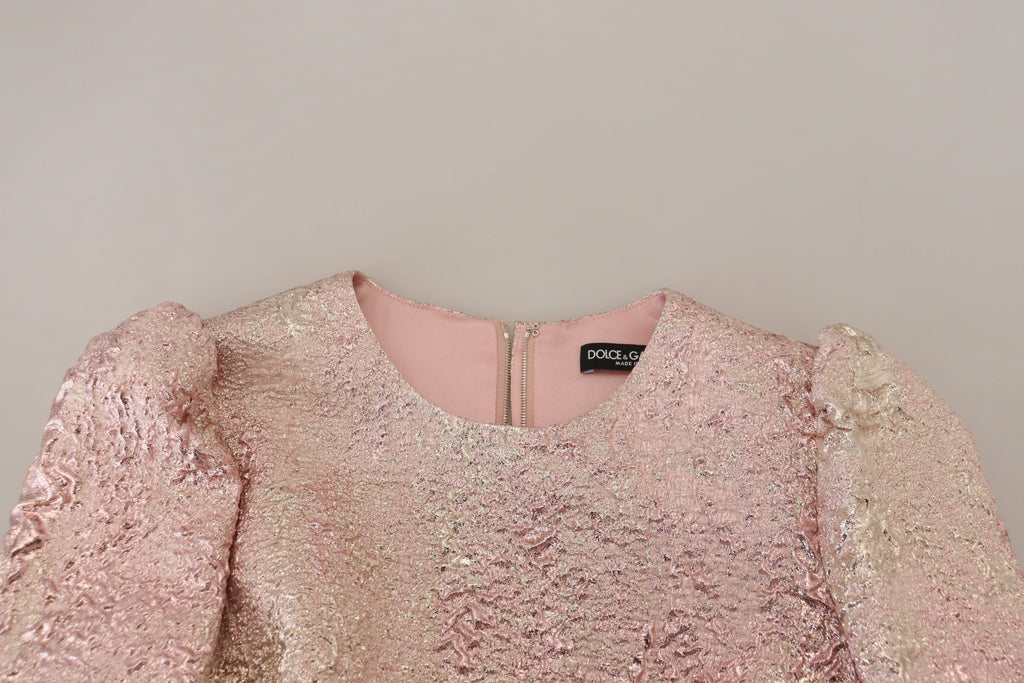 Robe fourreau mi-longue en jacquard rose à manches 3/4 Dolce &amp; Gabbana