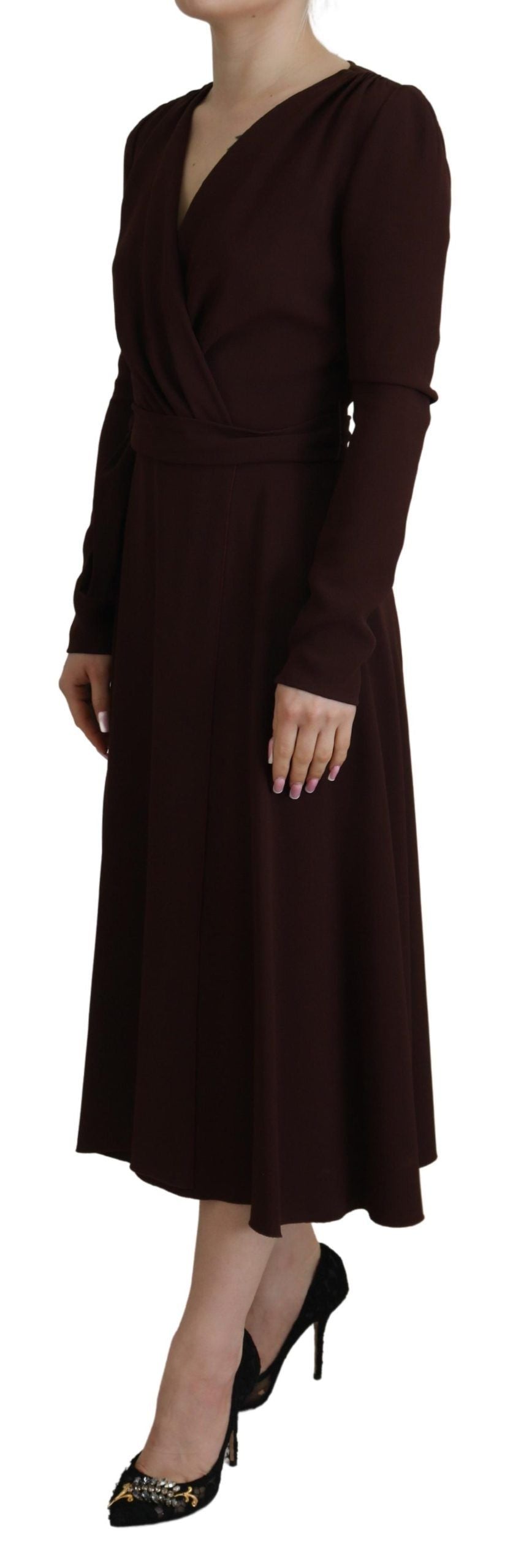 Robe portefeuille marron élégante à manches longues Dolce &amp; Gabbana