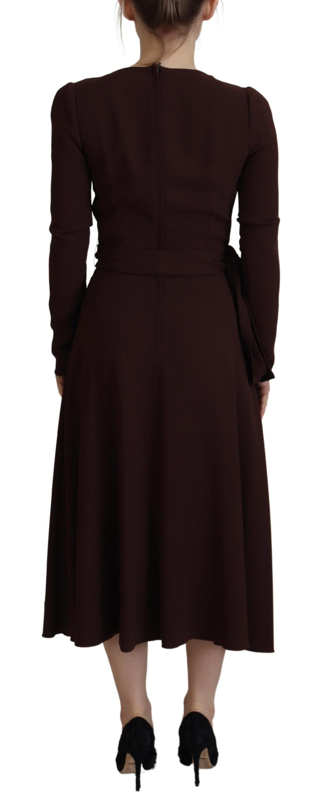 Robe portefeuille marron élégante à manches longues Dolce &amp; Gabbana