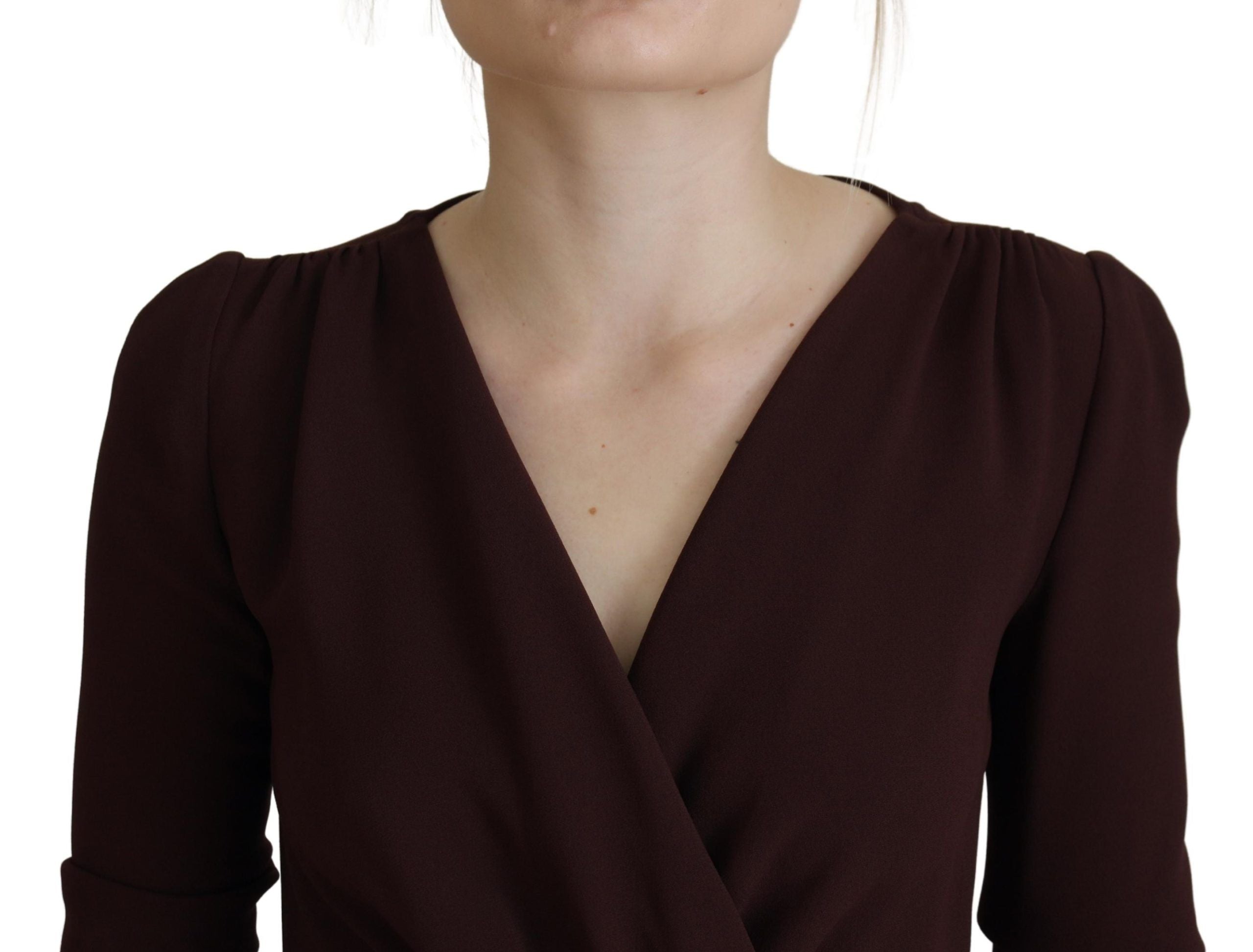 Robe portefeuille marron élégante à manches longues Dolce &amp; Gabbana