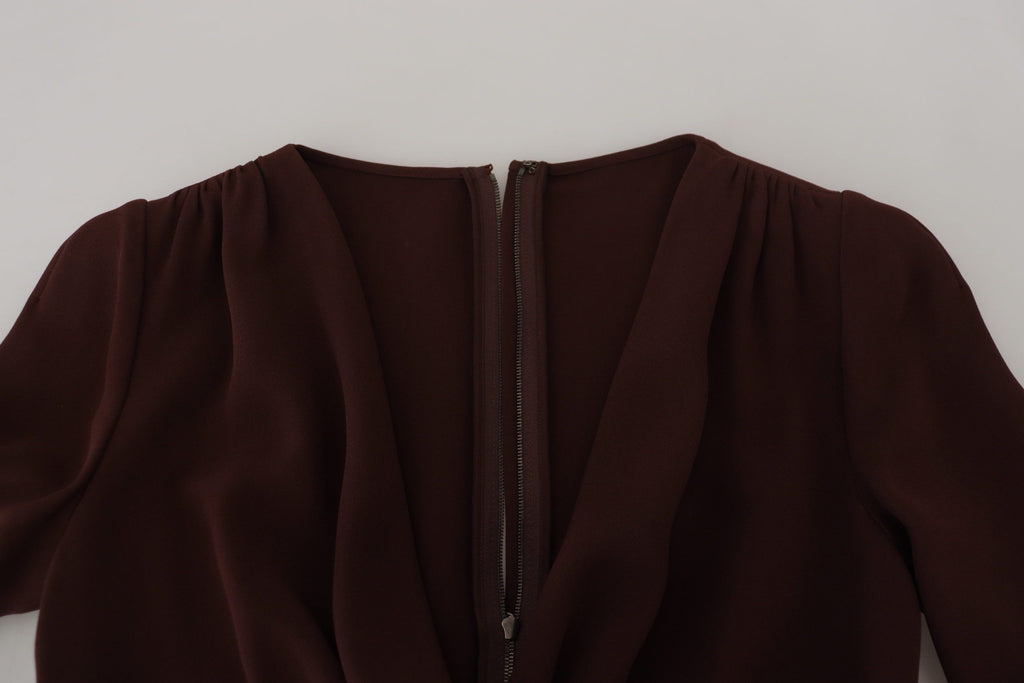 Robe portefeuille marron élégante à manches longues Dolce &amp; Gabbana