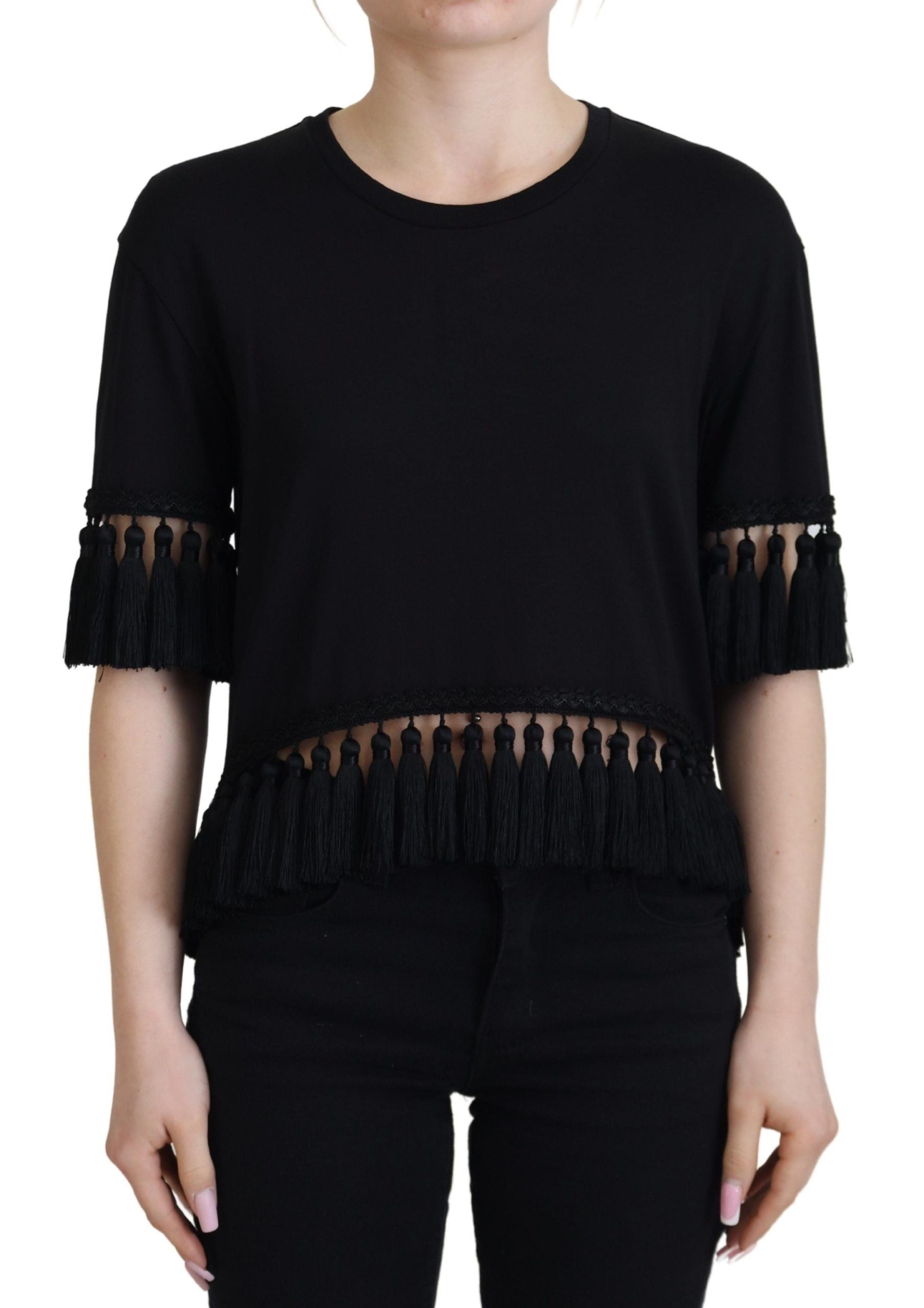 Dolce &amp; Gabbana Elegantes schwarzes Kurzarm-T-Shirt aus Baumwolle