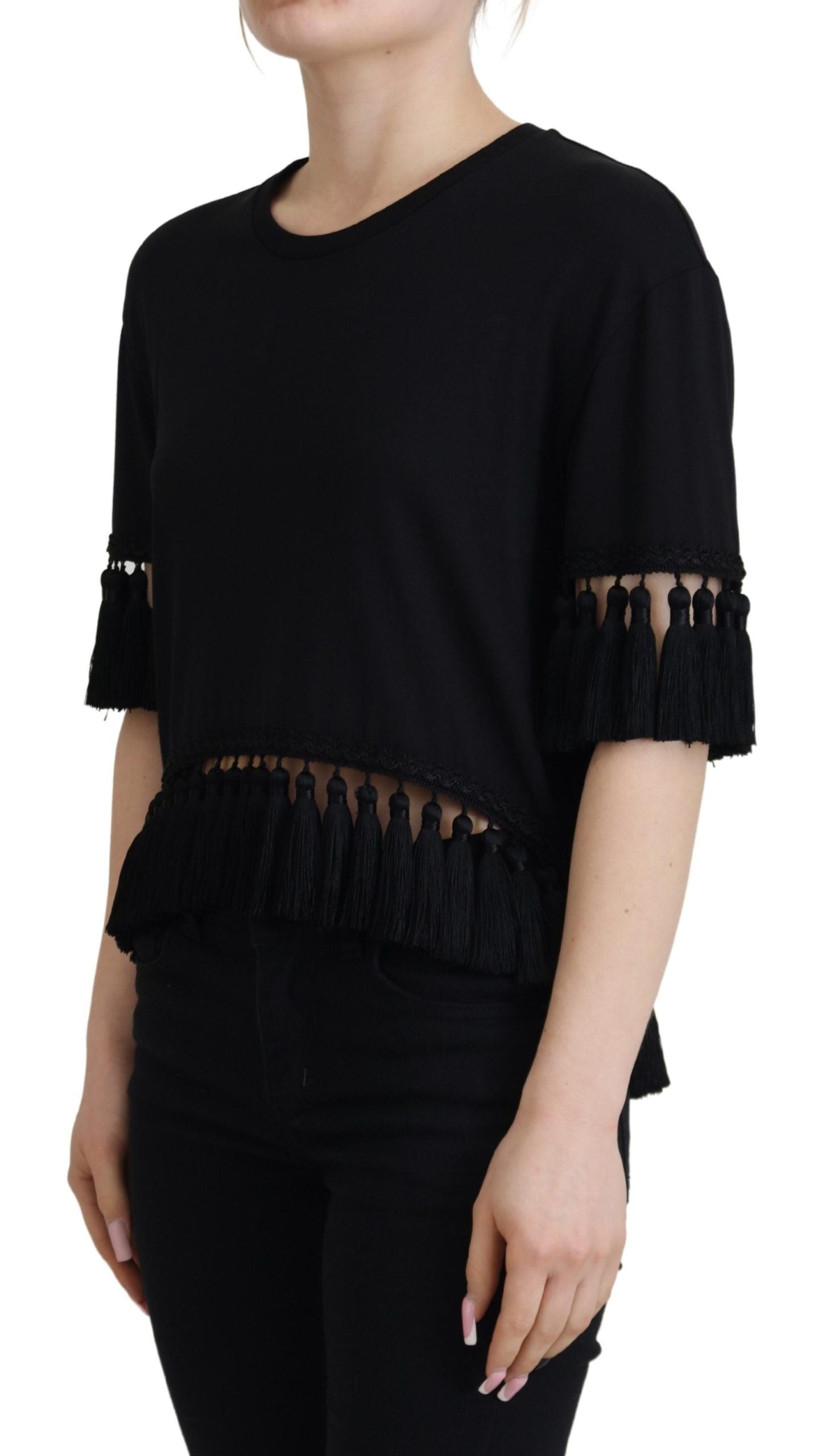 Dolce &amp; Gabbana Elegantes schwarzes Kurzarm-T-Shirt aus Baumwolle