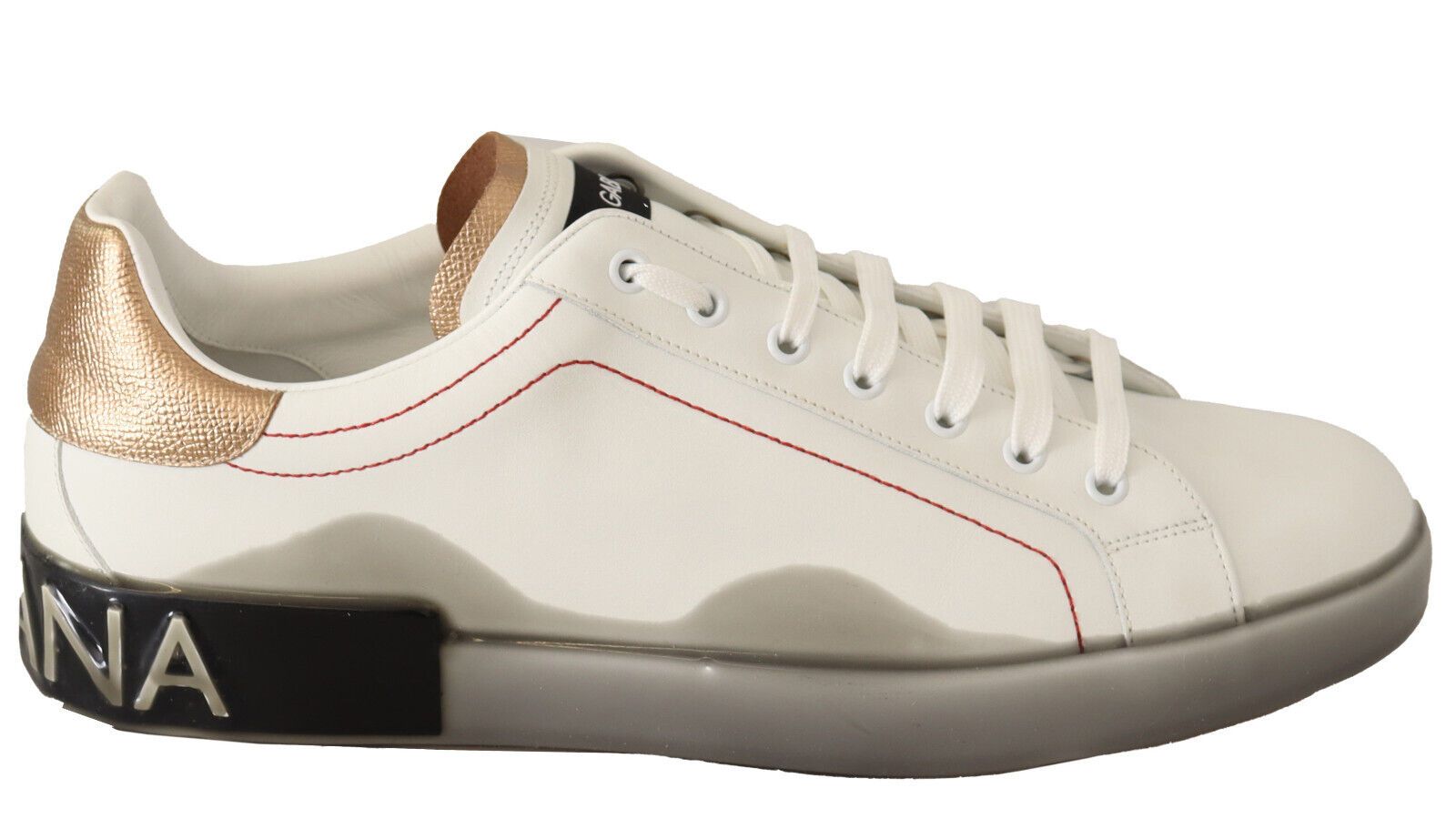 Dolce &amp; Gabbana Elegante Sneakers aus weißem und goldenem Leder