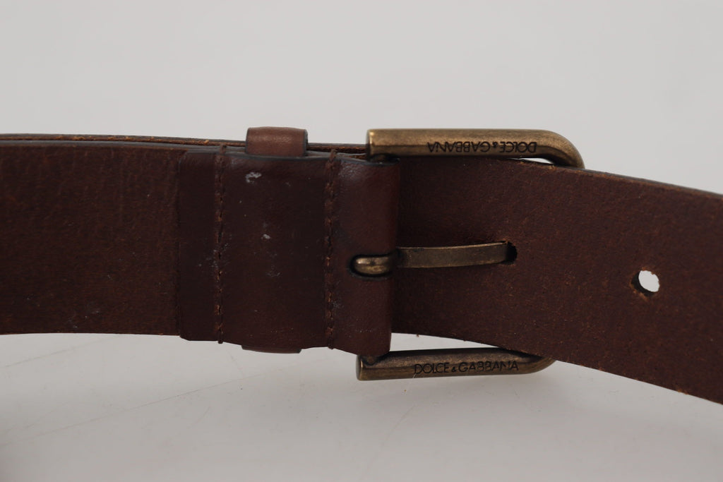 Ceinture élégante en cuir marron Dolce &amp; Gabbana avec boucle en métal