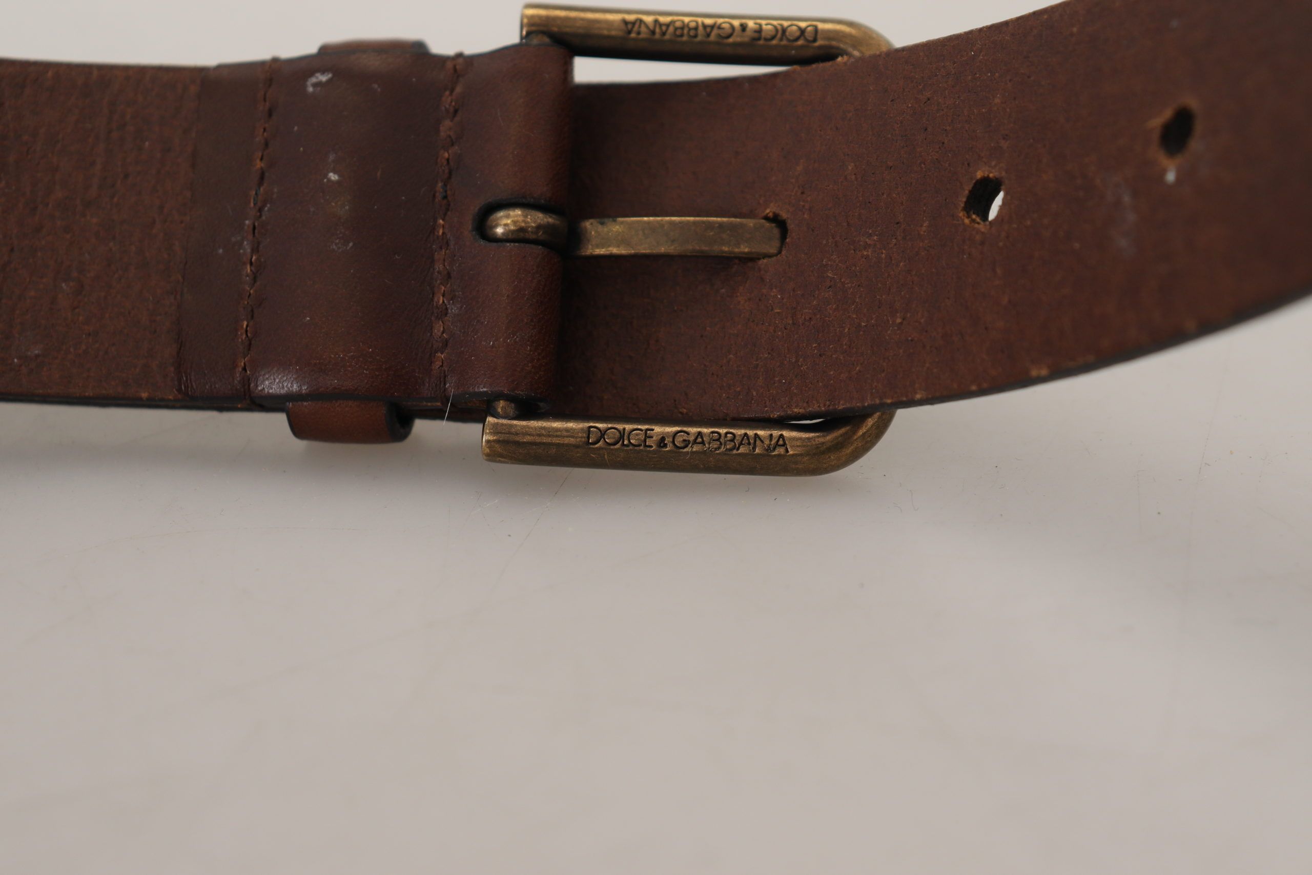 Ceinture élégante en cuir marron Dolce &amp; Gabbana avec boucle en métal