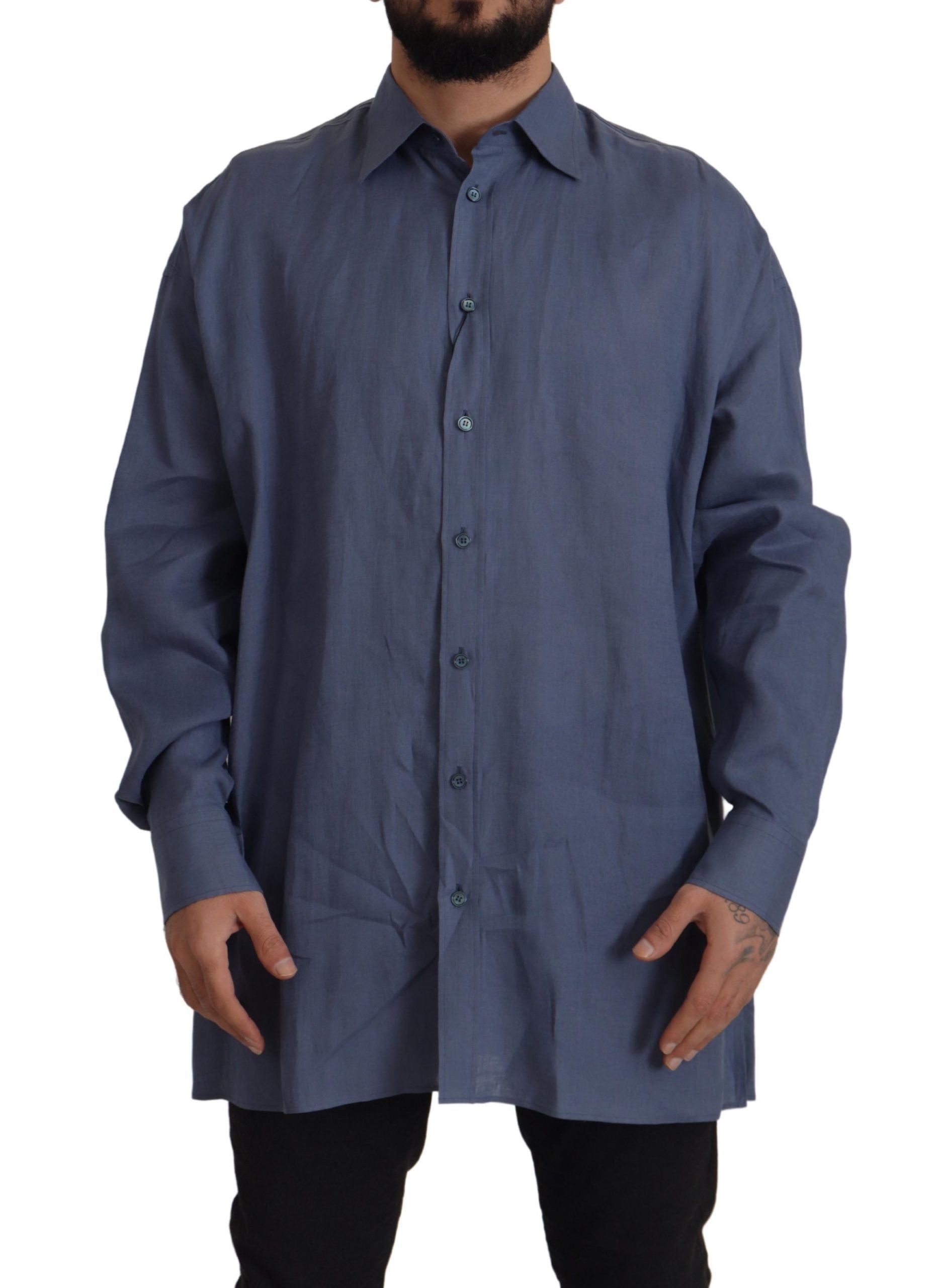 Chemise élégante en lin bleu foncé Dolce &amp; Gabbana