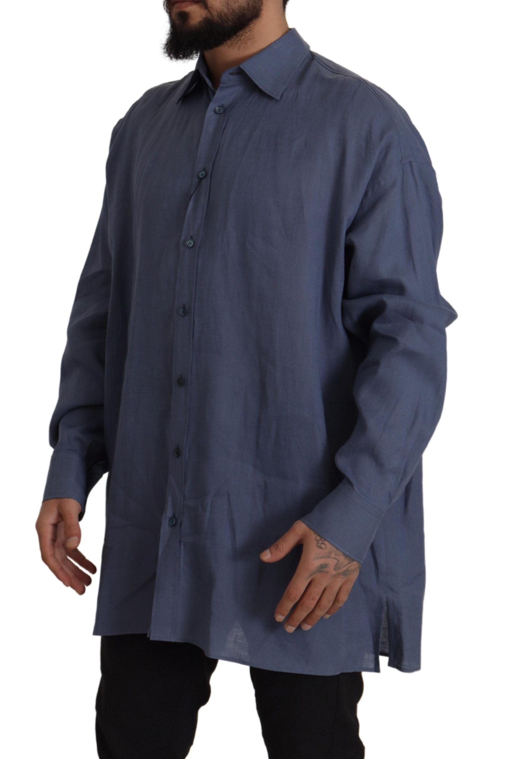 Chemise élégante en lin bleu foncé Dolce &amp; Gabbana