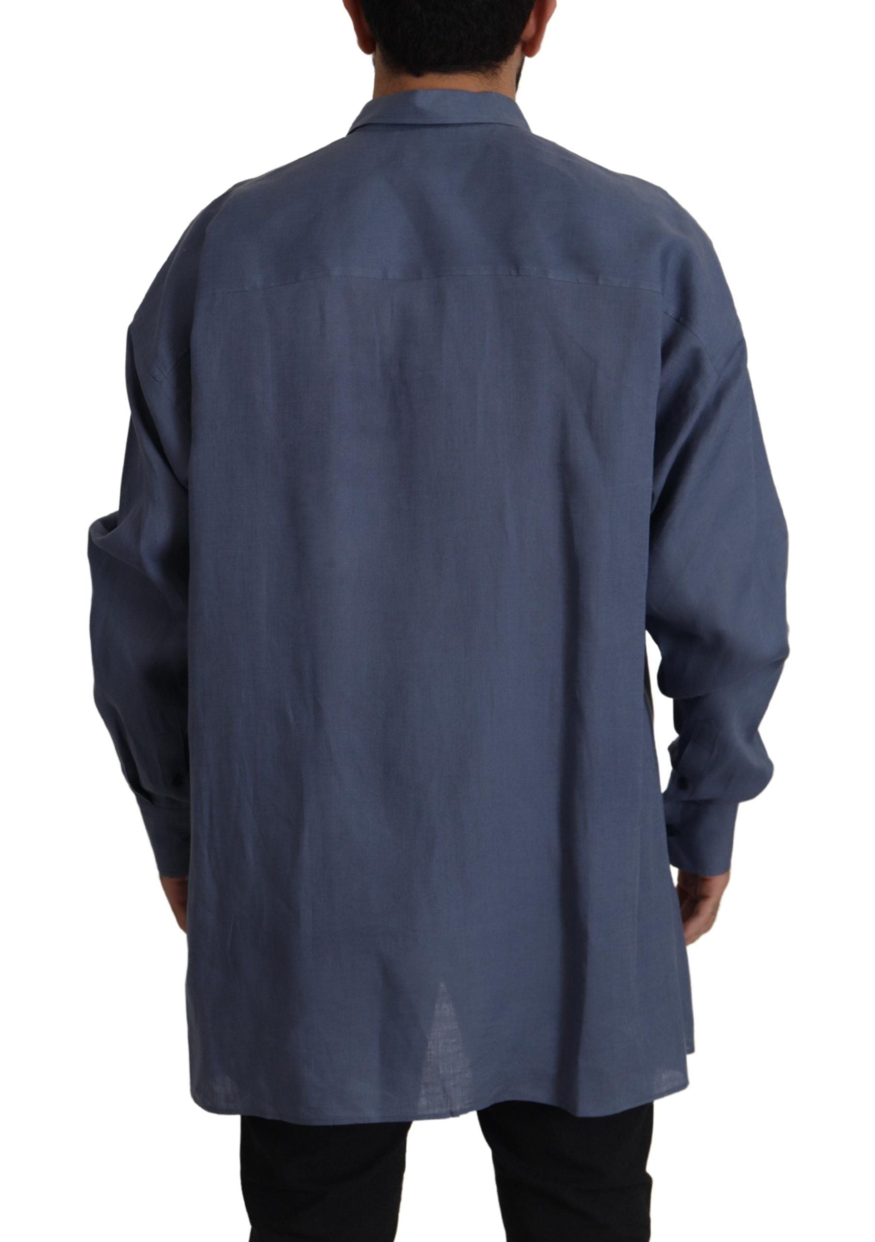 Chemise élégante en lin bleu foncé Dolce &amp; Gabbana