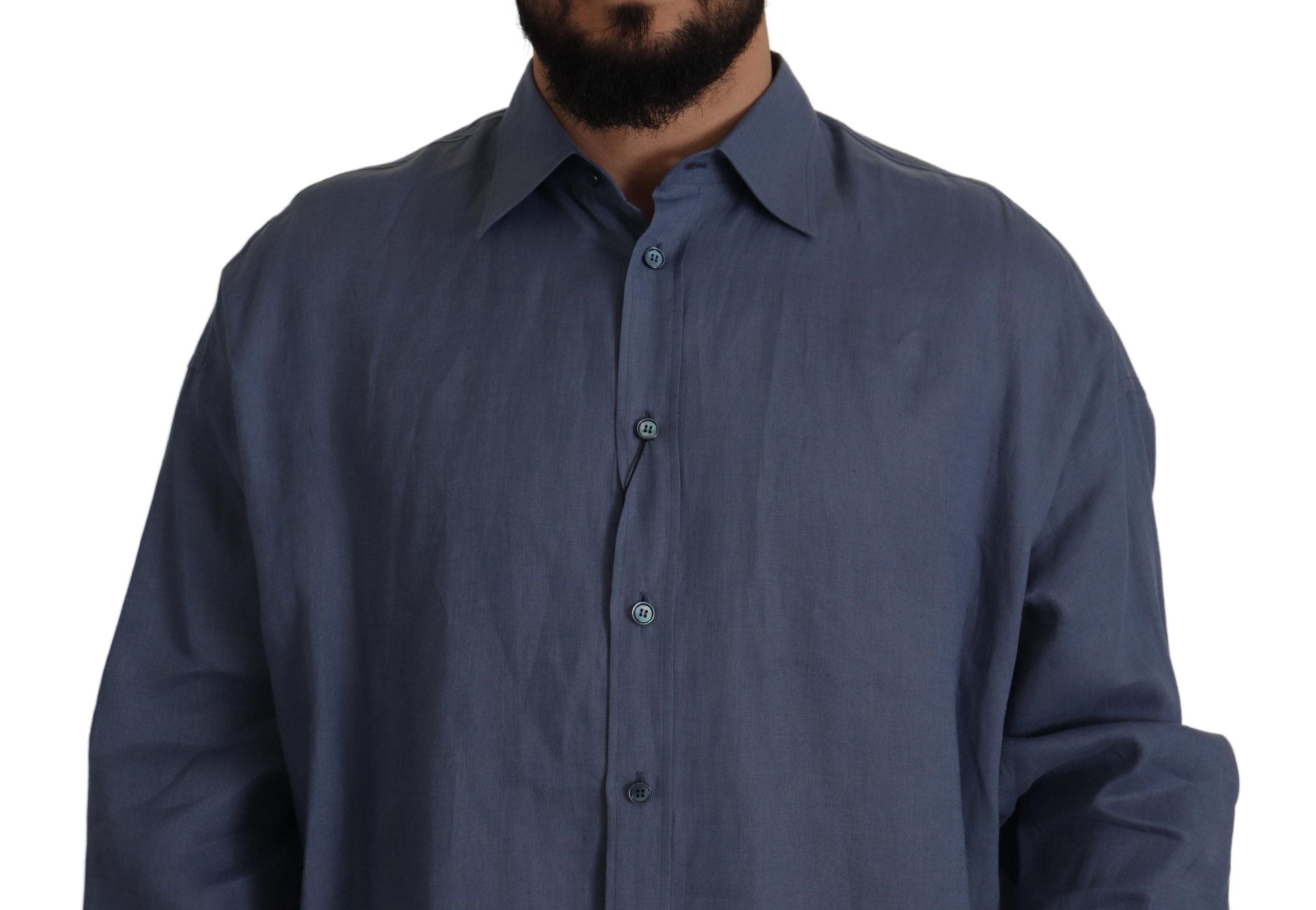 Chemise élégante en lin bleu foncé Dolce &amp; Gabbana
