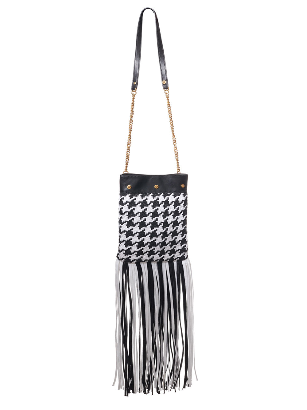 Versace Pied-de-poule shoulder bag with fringes