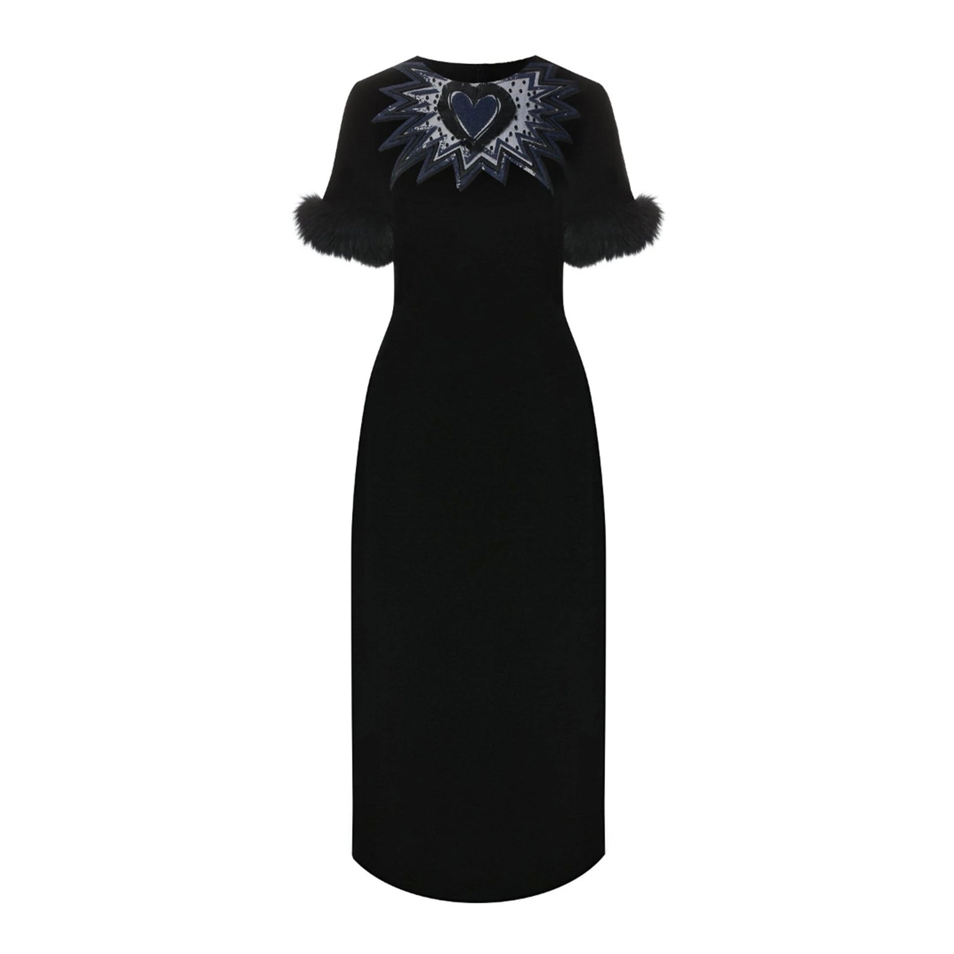 Fendi Fur Trim Velvet Midi Dress