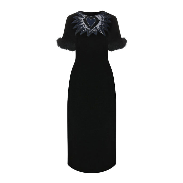 Fendi Fur Trim Velvet Midi Dress
