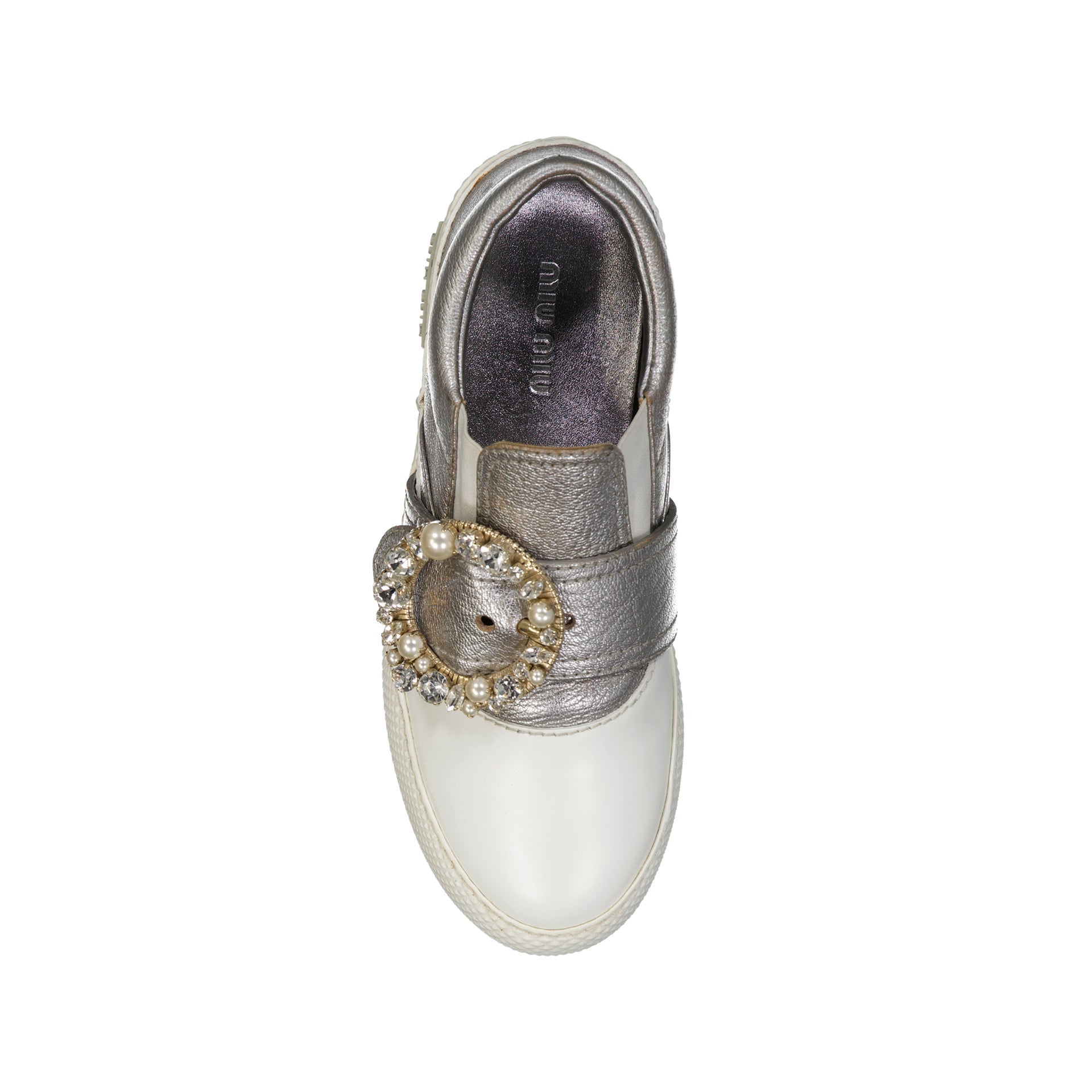 Miu Miu Leather Crystal Sneakers - WOMEN SHOES - MIU MIU - Tluxy New
