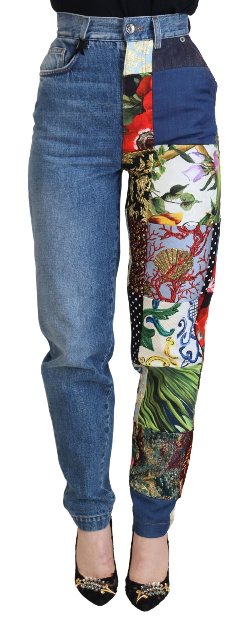 Dolce &amp; Gabbana Patchwork Jacquard Blue Denim Luxusjeans