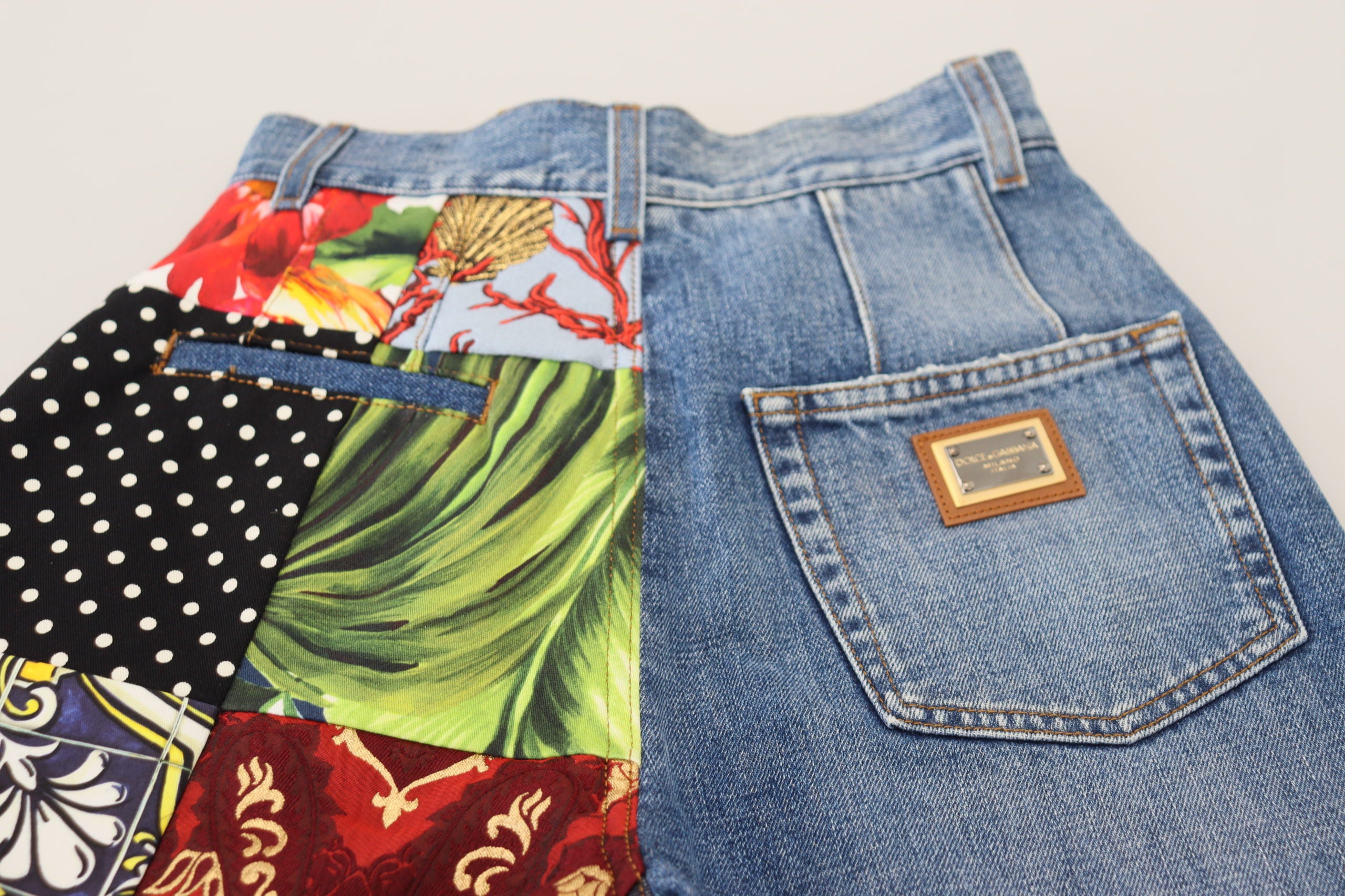 Dolce &amp; Gabbana Patchwork Jacquard Blue Denim Luxusjeans