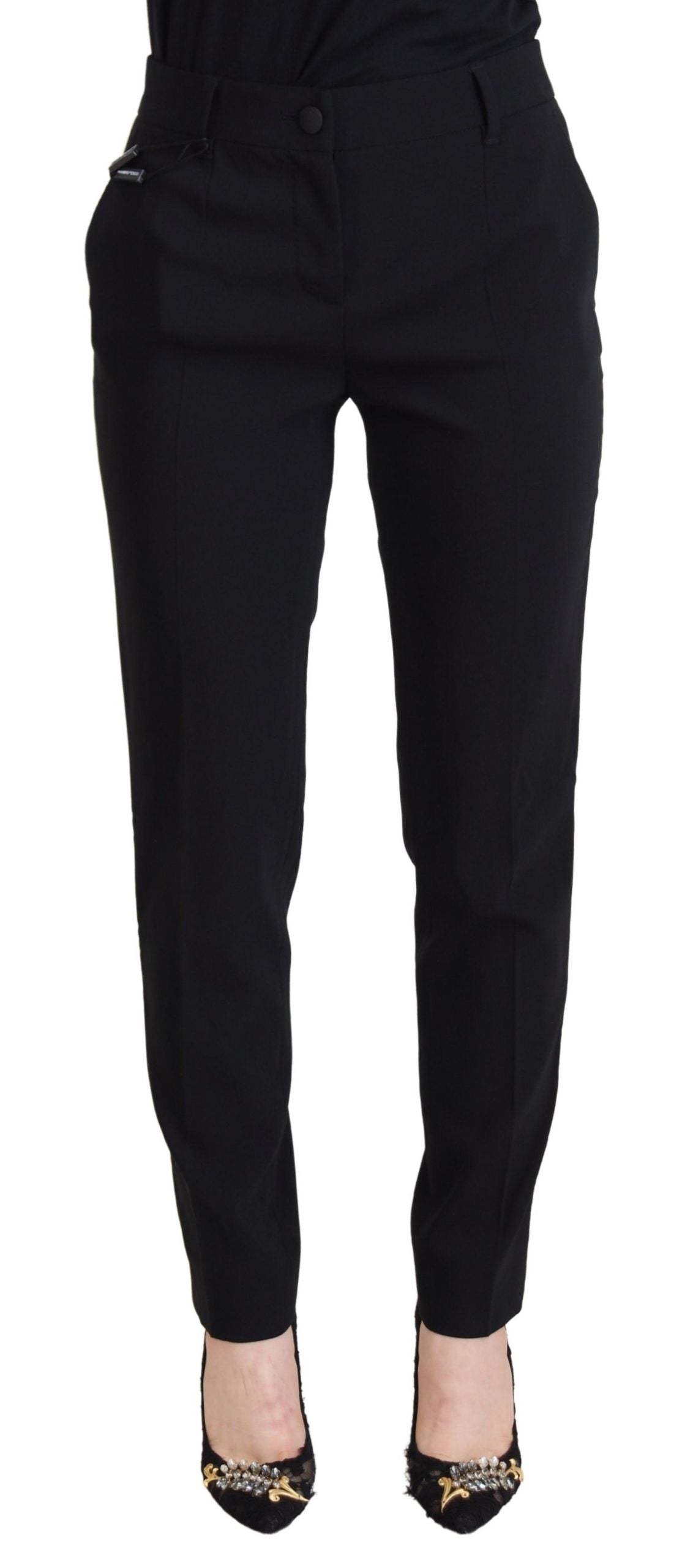 Dolce &amp; Gabbana Elegante schwarze Woll-Seidenhose