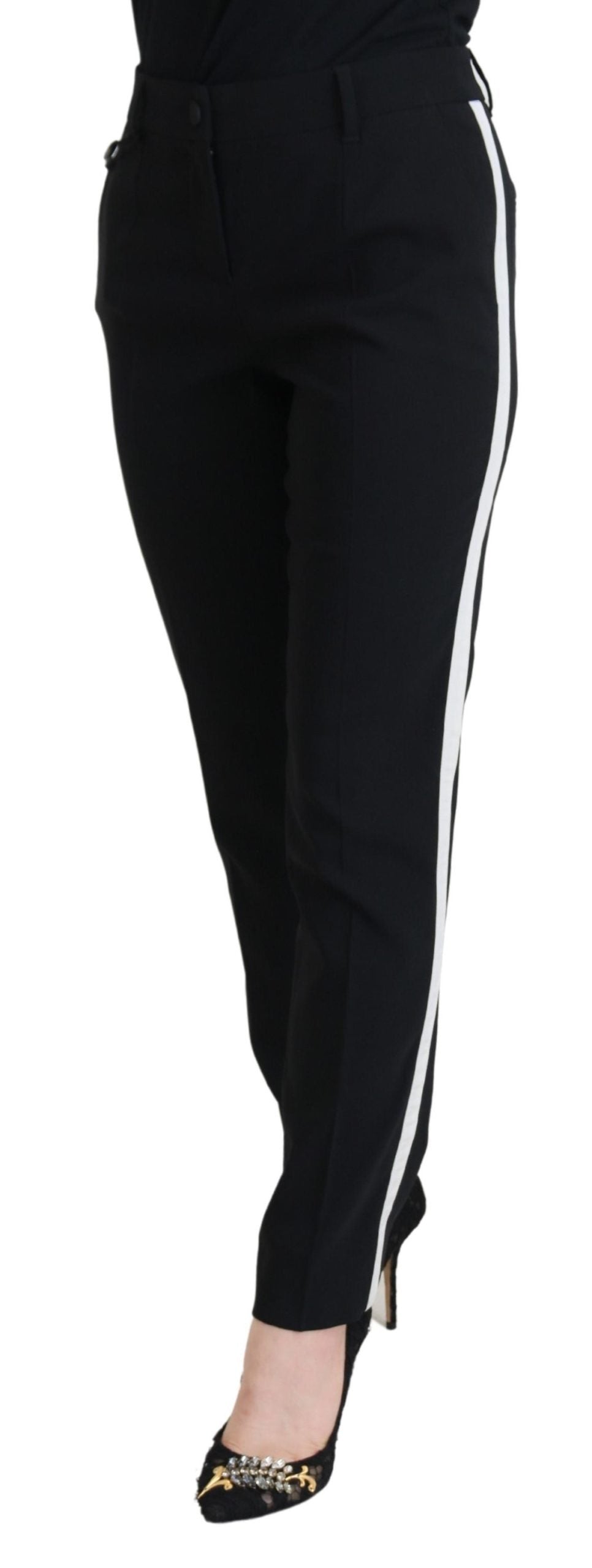 Dolce &amp; Gabbana Elegante schwarze Woll-Seidenhose