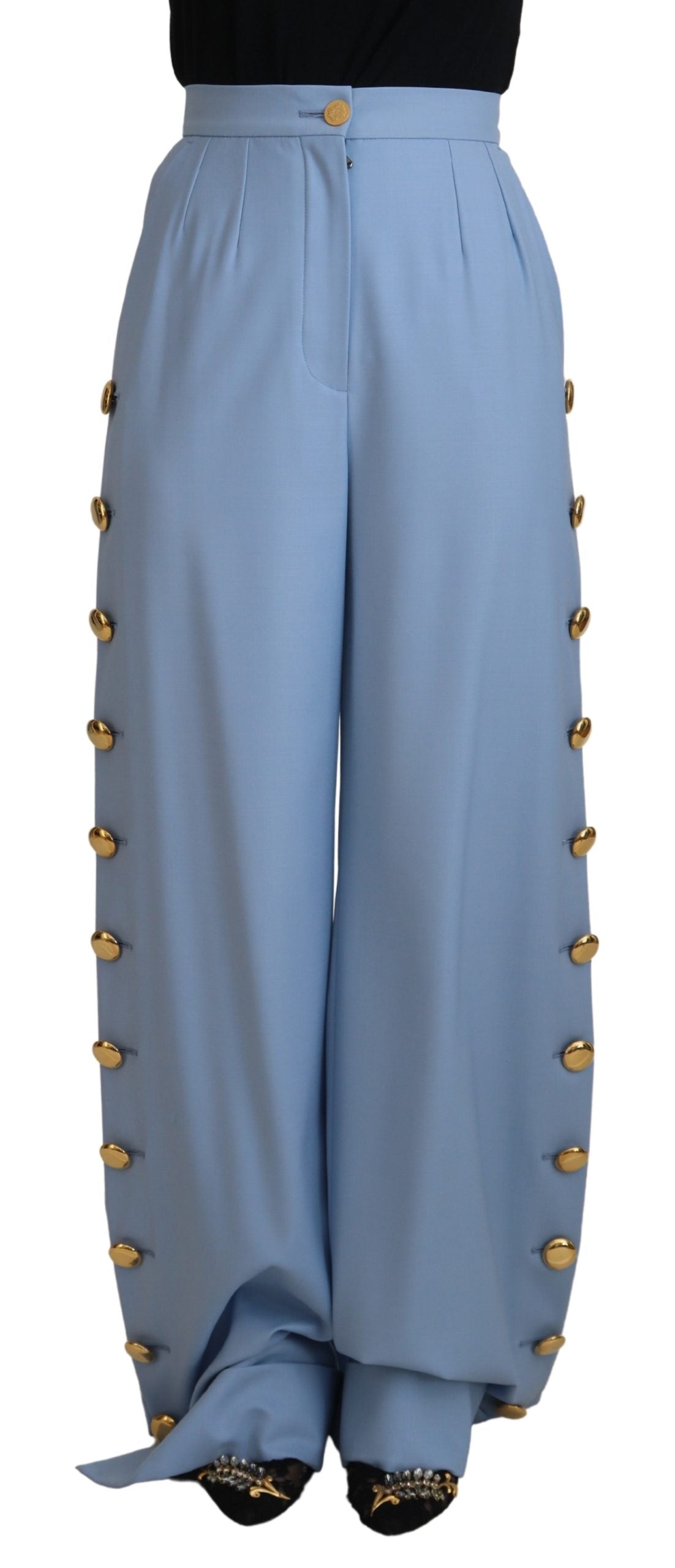 Dolce &amp; Gabbana Elegante hellblaue Hose aus Woll-Seiden-Mix
