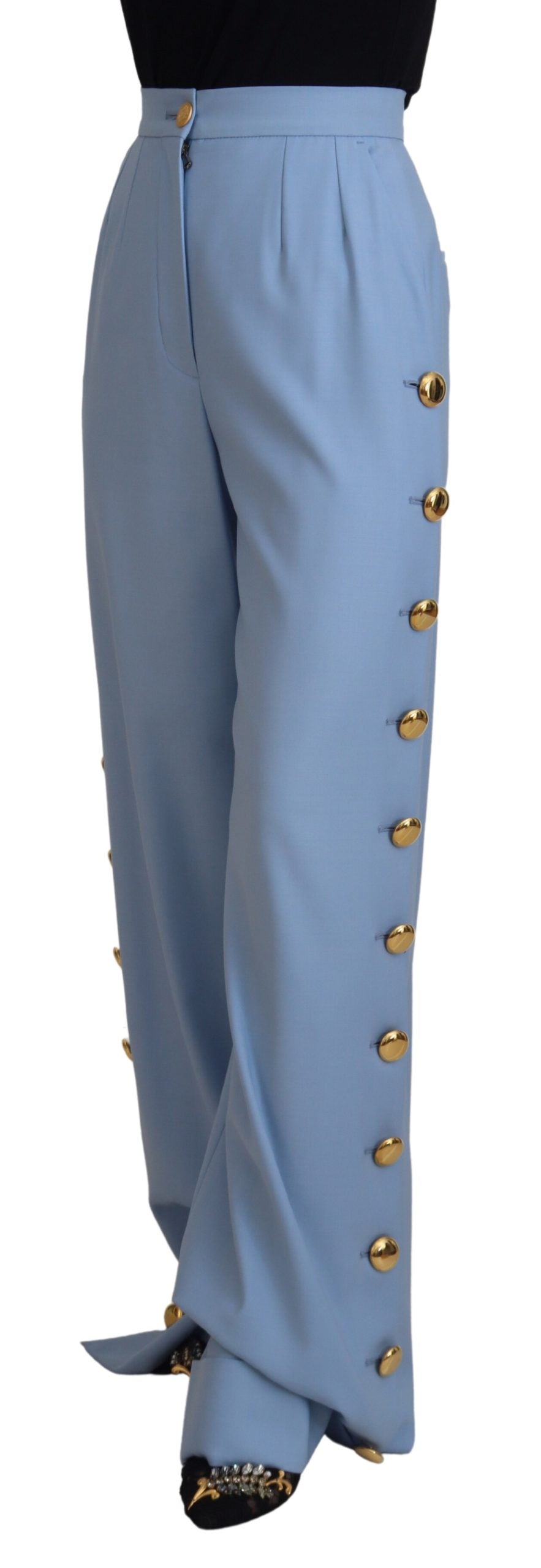 Dolce &amp; Gabbana Elegante hellblaue Hose aus Woll-Seiden-Mix