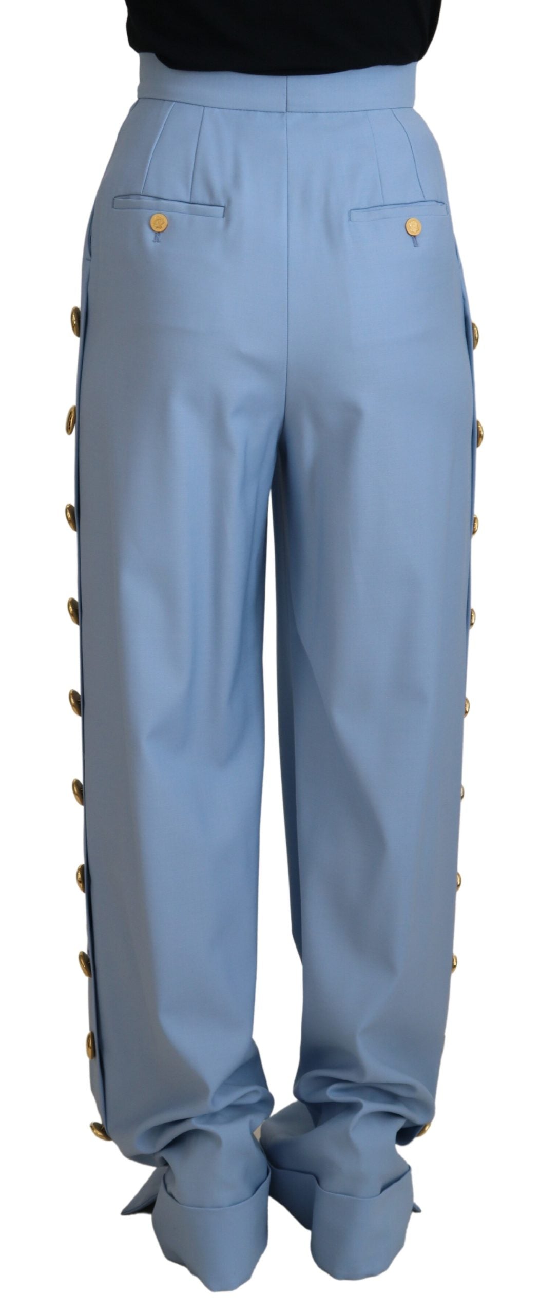Dolce &amp; Gabbana Elegante hellblaue Hose aus Woll-Seiden-Mix
