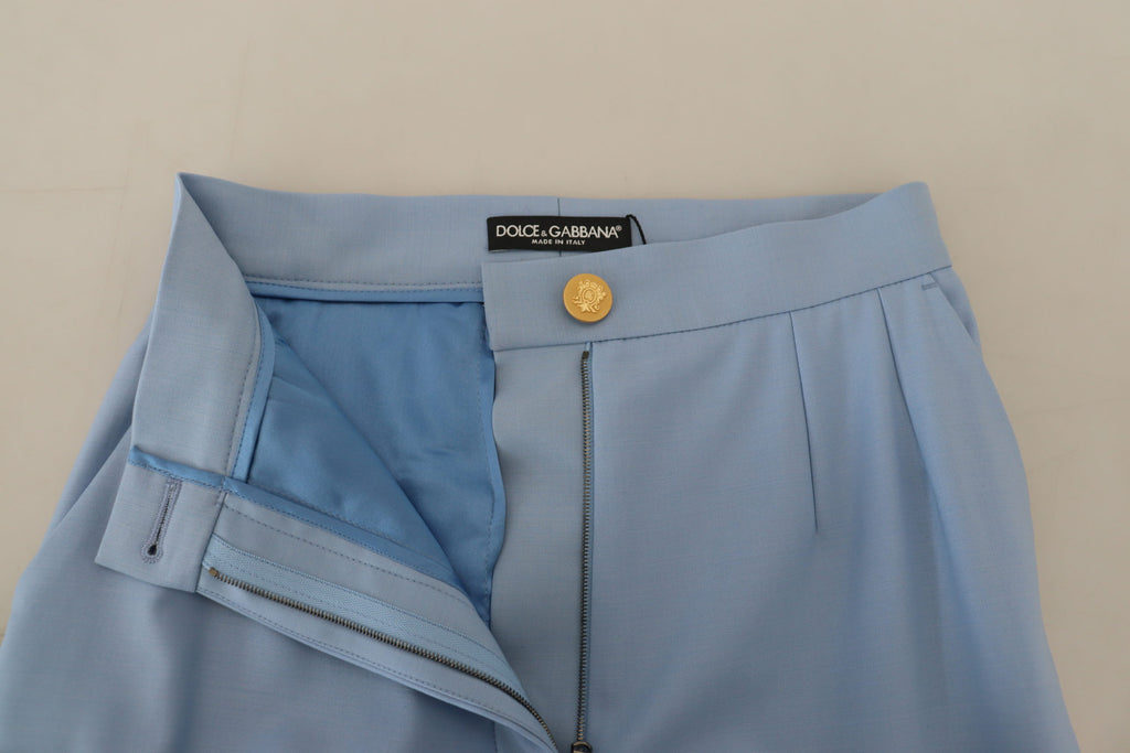 Dolce &amp; Gabbana Elegante hellblaue Hose aus Woll-Seiden-Mix