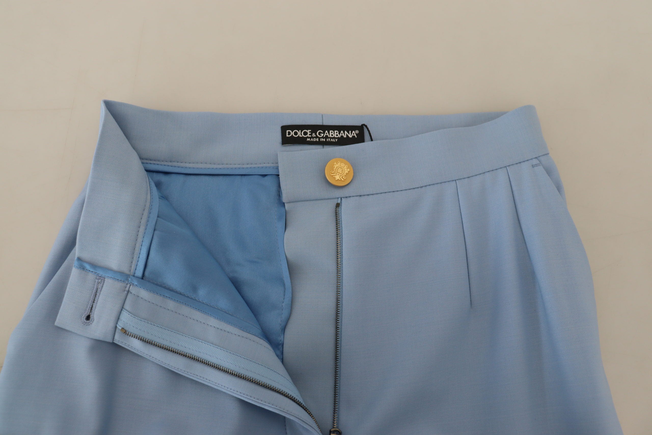 Dolce &amp; Gabbana Elegante hellblaue Hose aus Woll-Seiden-Mix