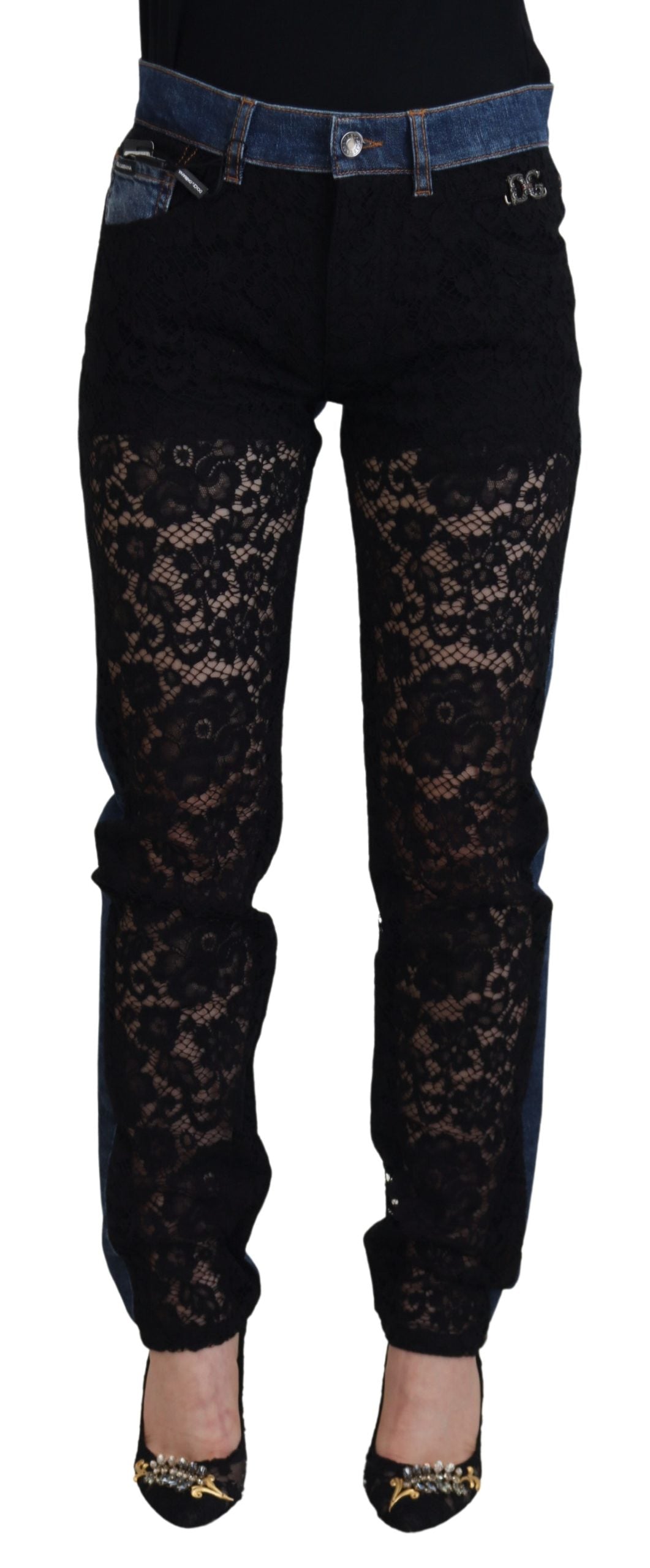 Dolce &amp; Gabbana - Jean élégant à dentelle florale sur le devant