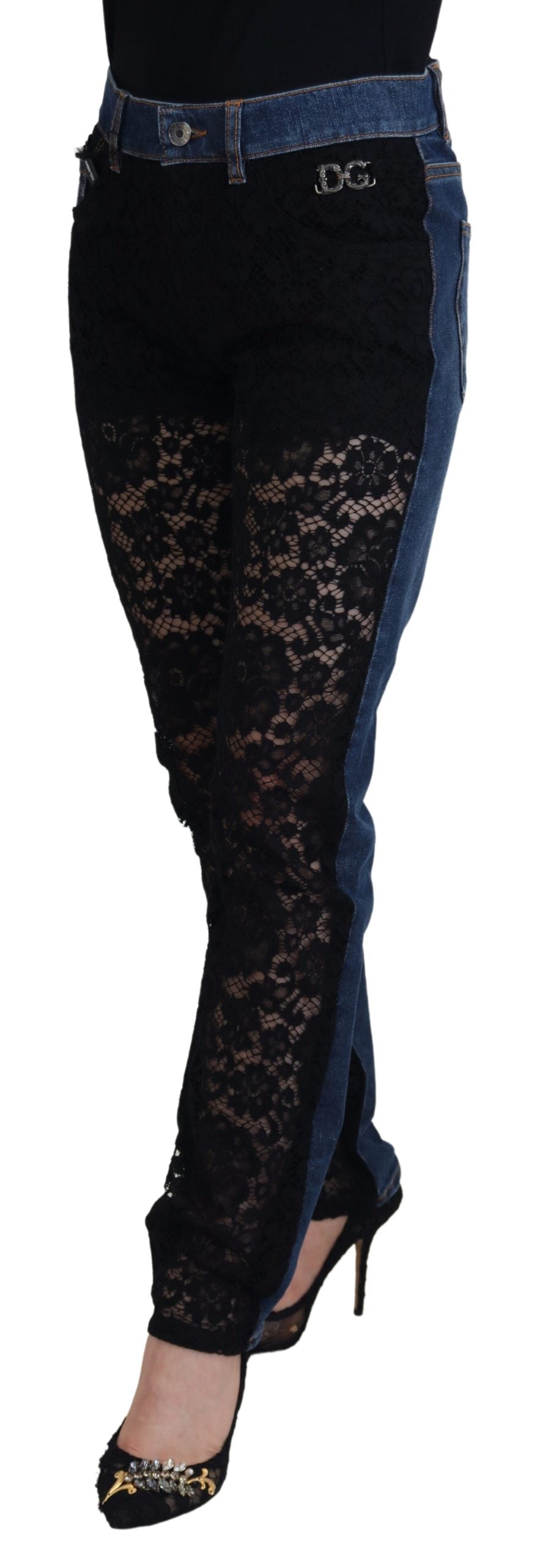 Dolce &amp; Gabbana - Jean élégant à dentelle florale sur le devant