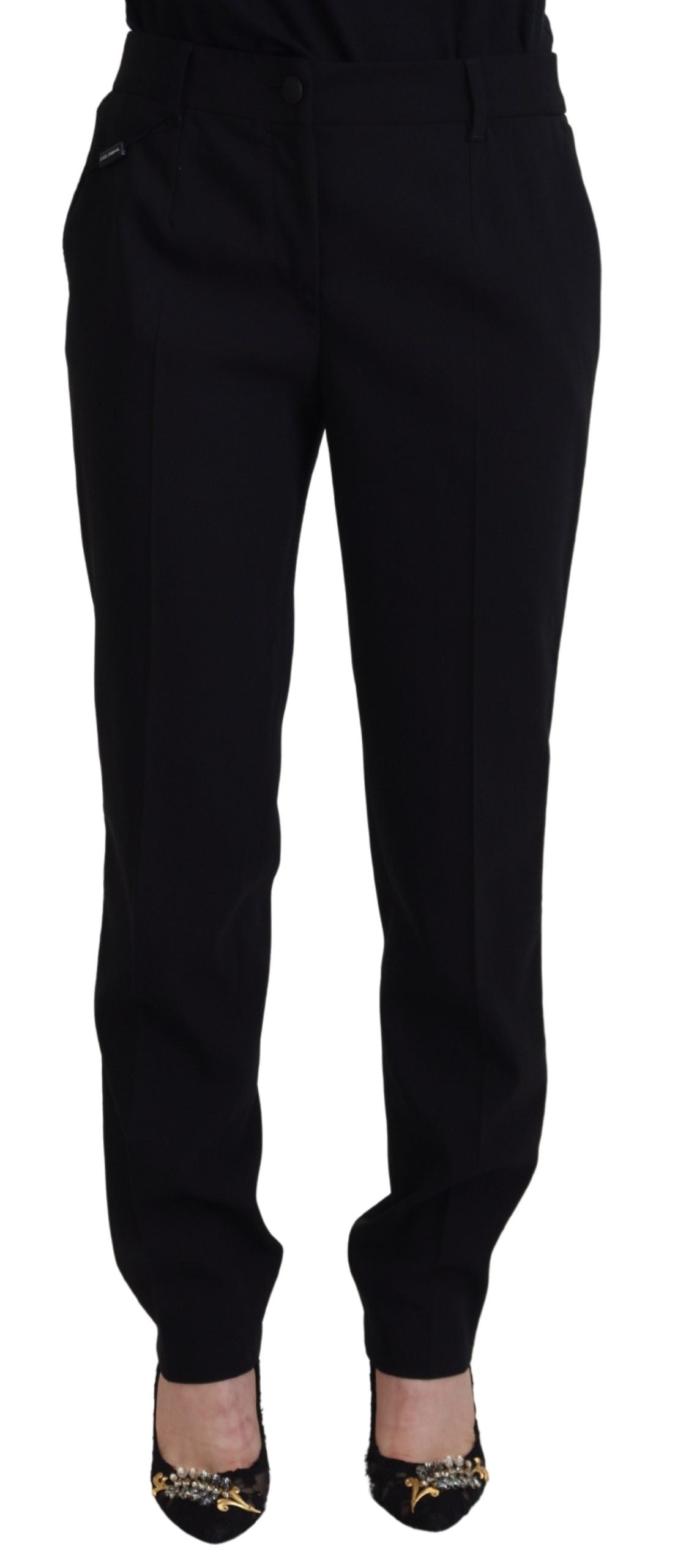 Dolce &amp; Gabbana Elegante schwarze Hose aus Woll-Seiden-Mix